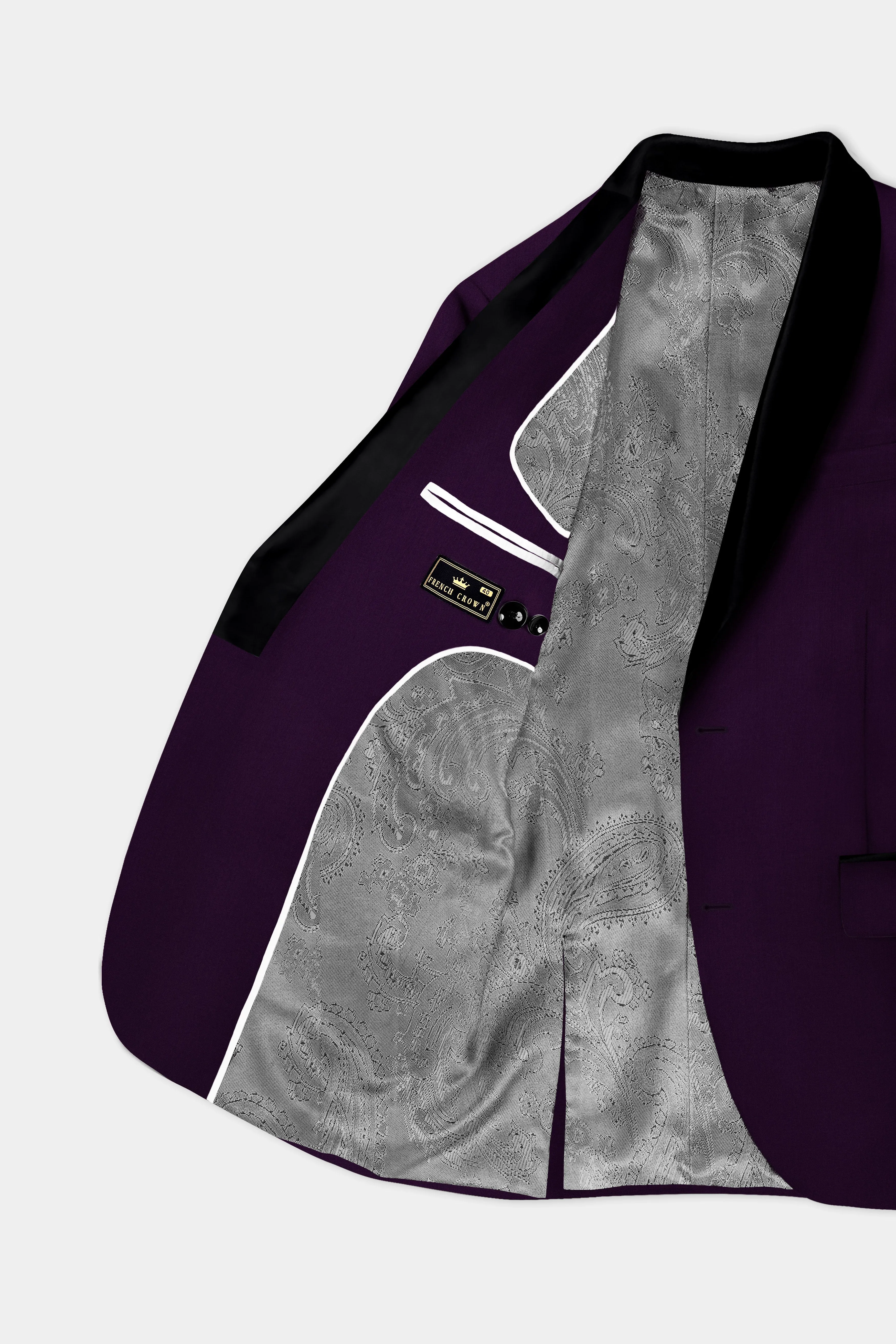 Regal Plum-Eggplant Purple Solid Wool Rich Tuxedo Slight Stretch Blazer sold by French Crown product image thumbnail 4