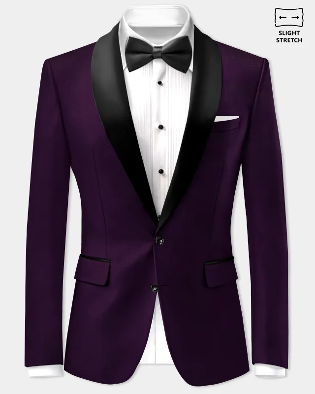 Regal Plum-Eggplant Purple Solid Wool Rich Tuxedo Slight Stretch Blazer sold by French Crown