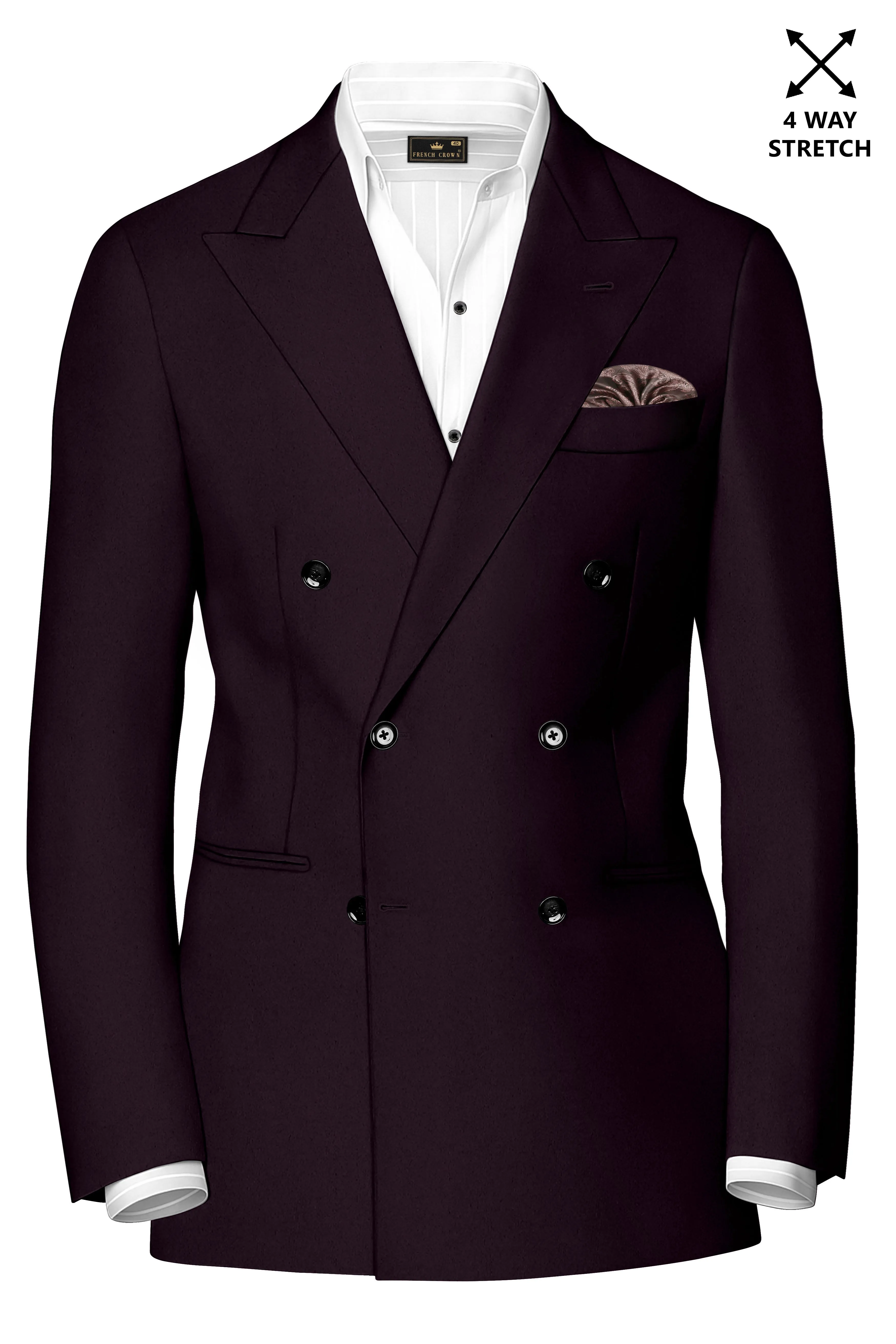 Marenzo-Korean Seal Maroon 4-Way Stretch Wrinkle-Free Wool Rich Double Breasted Blazer sold by French Crown product image thumbnail 2