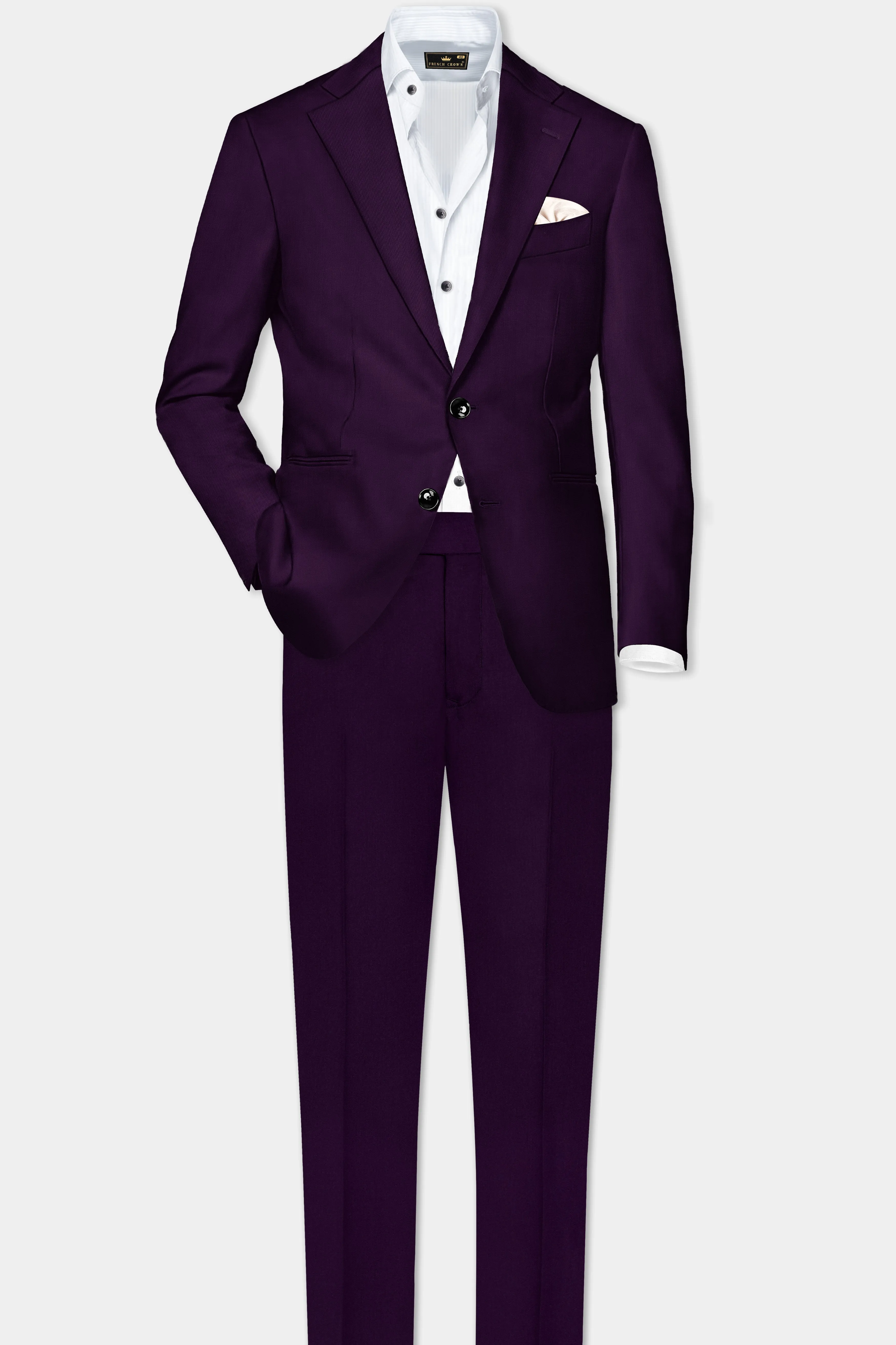 Regal Plum-Eggplant Purple Solid Wool Rich Single Breasted Slight Stretch Suit sold by French Crown product image thumbnail 4
