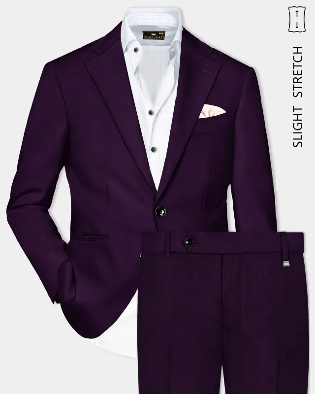 Regal Plum-Eggplant Purple Solid Wool Rich Single Breasted Slight Stretch Suit made by French Crown