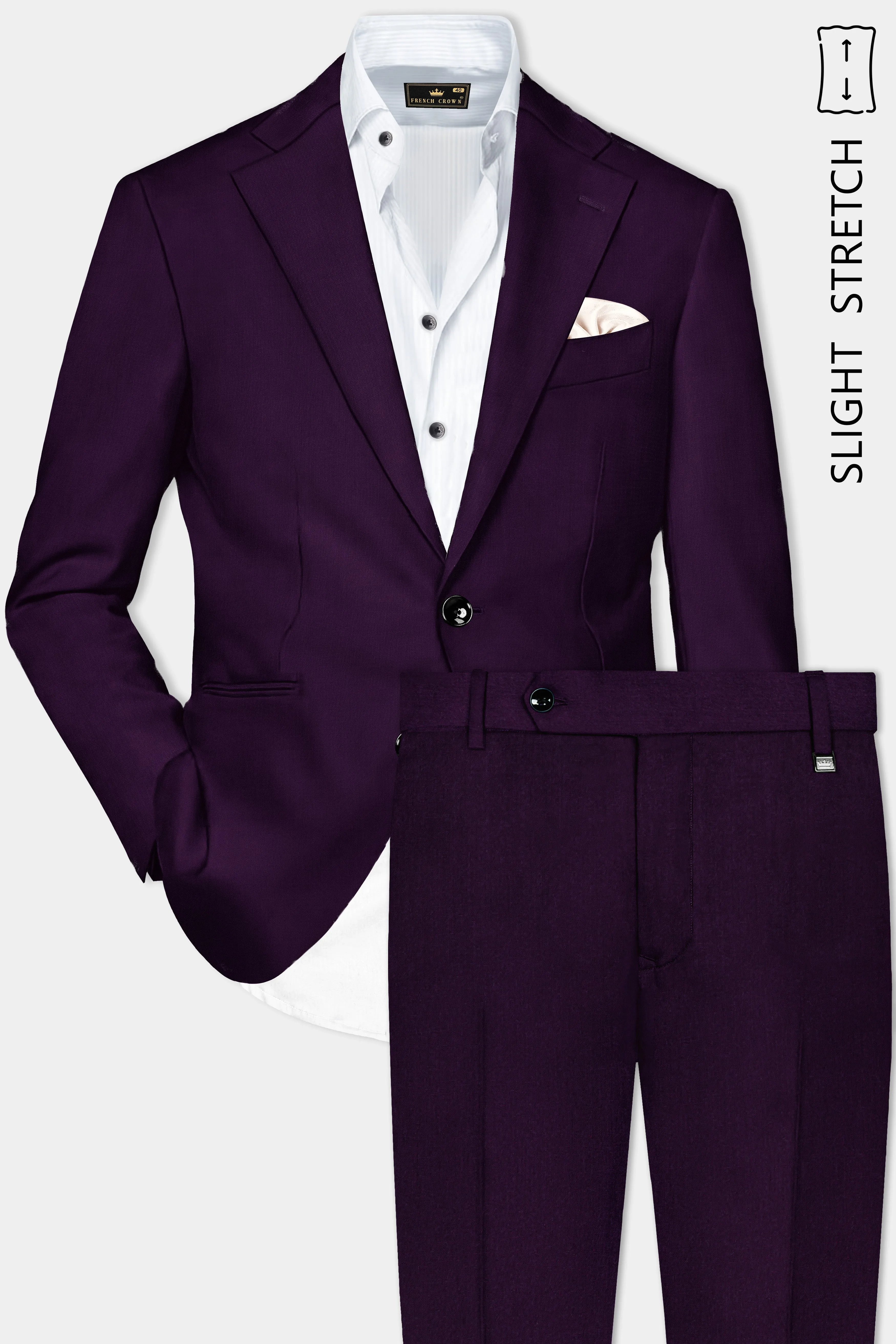 Regal Plum-Eggplant Purple Solid Wool Rich Single Breasted Slight Stretch Suit sold by French Crown product image thumbnail 2