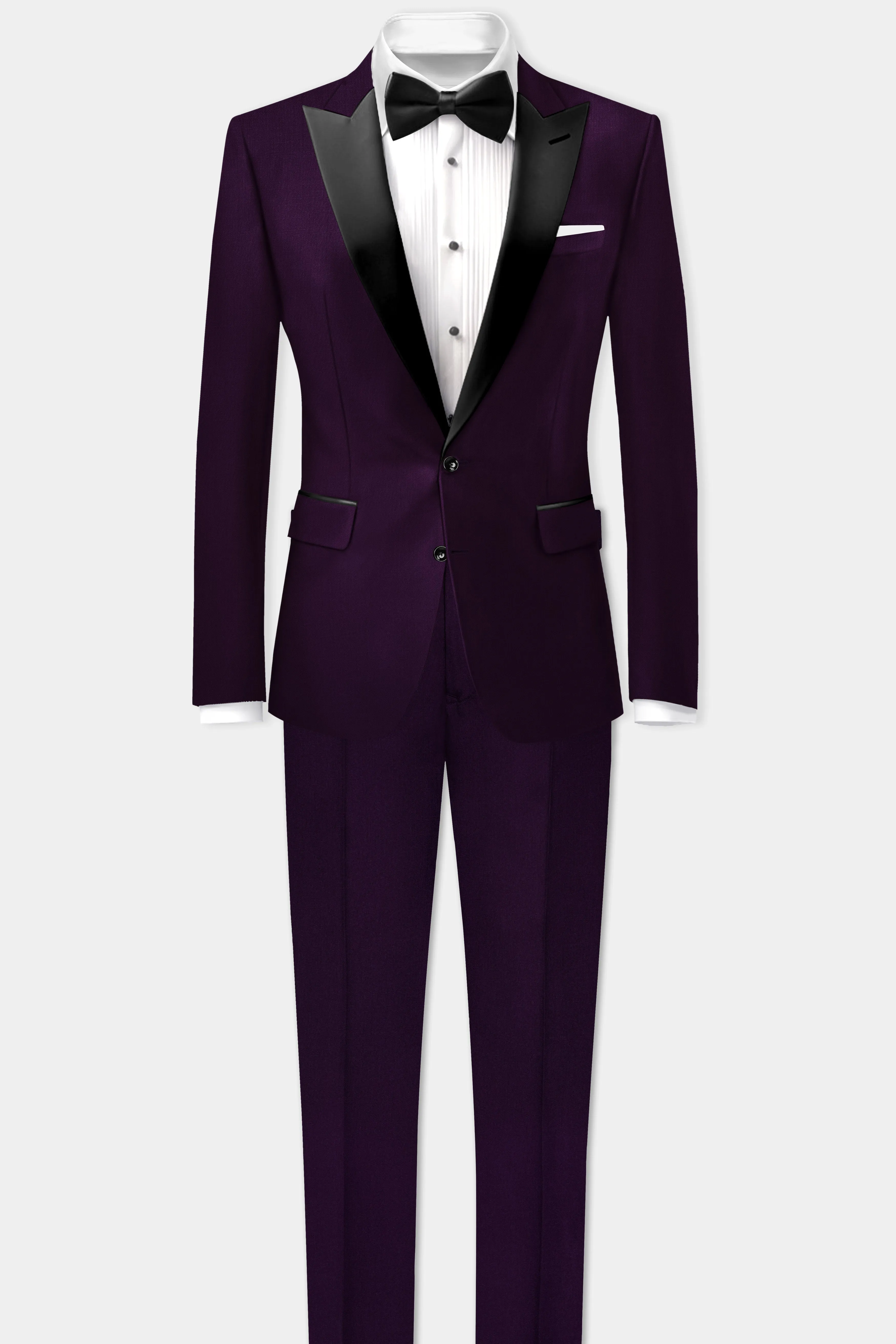 Regal Plum-Eggplant Purple Solid Wool Rich Peak Lapel Tuxedo Slight Stretch Suit sold by French Crown product image thumbnail 4