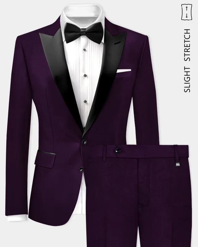 Regal Plum-Eggplant Purple Solid Wool Rich Peak Lapel Tuxedo Slight Stretch Suit sold by French Crown