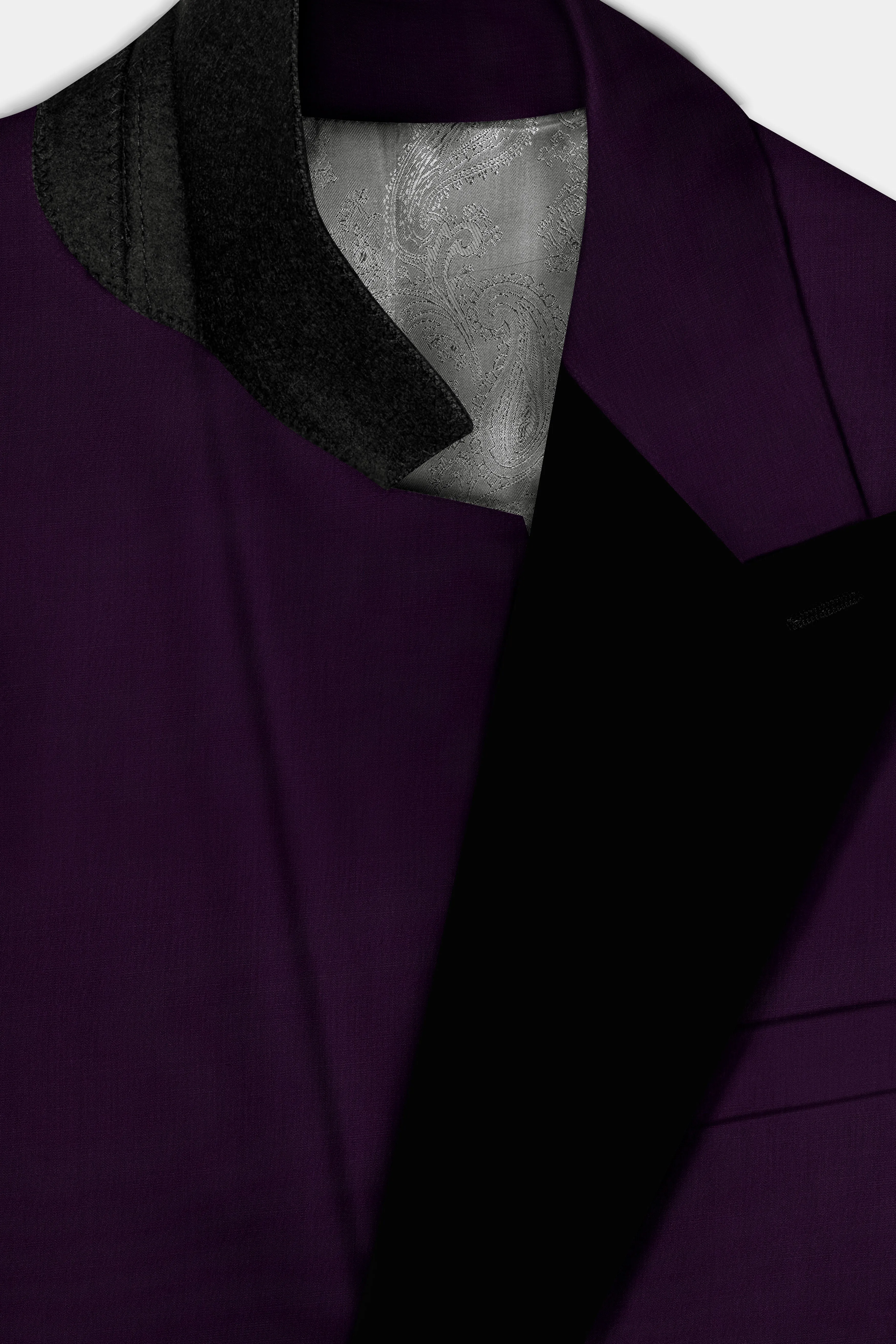 Regal Plum-Eggplant Purple Solid Wool Rich Peak Lapel Tuxedo Slight Stretch Suit sold by French Crown product image thumbnail 5