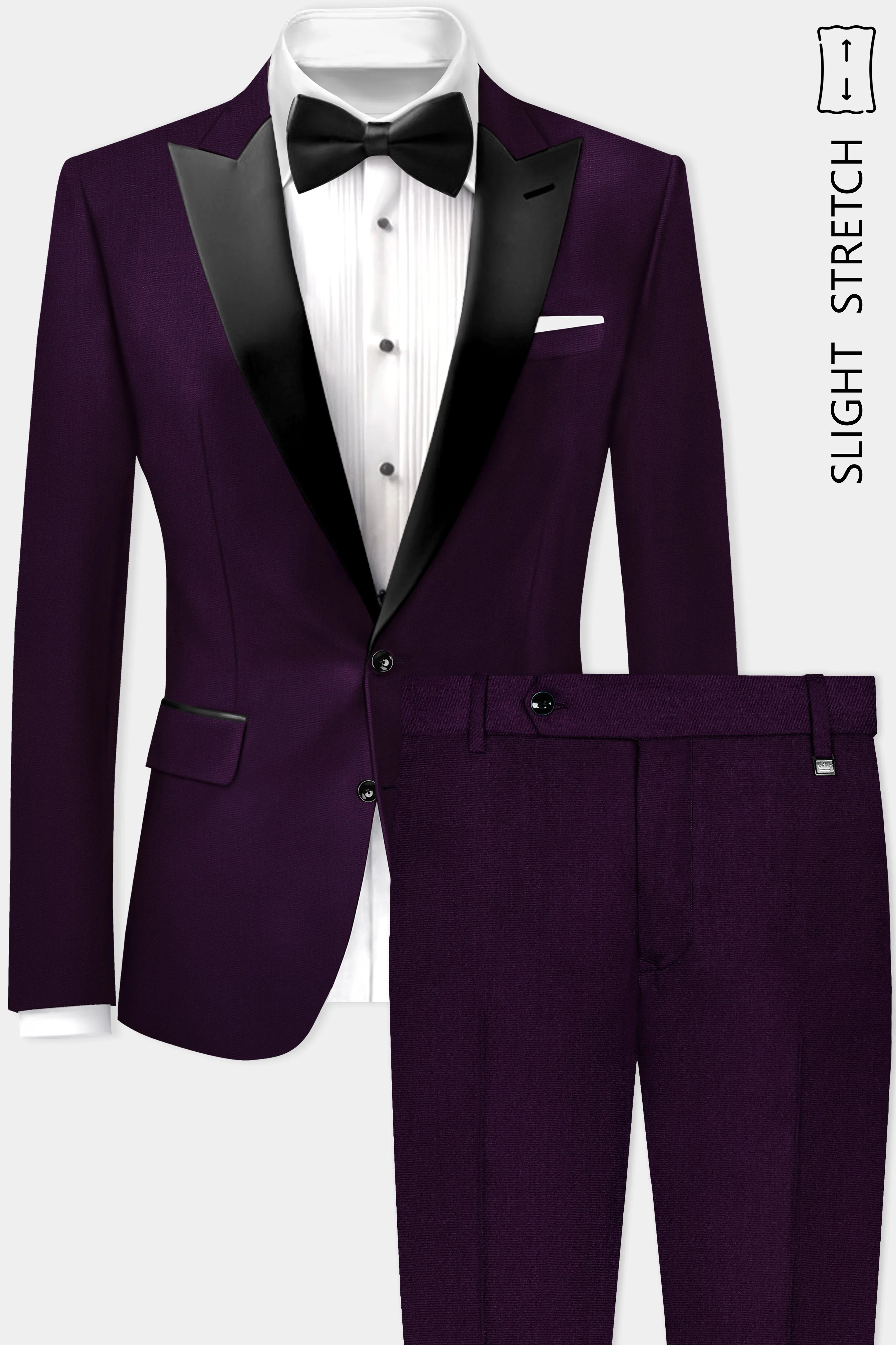 Regal Plum-Eggplant Purple Solid Wool Rich Peak Lapel Tuxedo Slight Stretch Suit sold by French Crown product image thumbnail 2