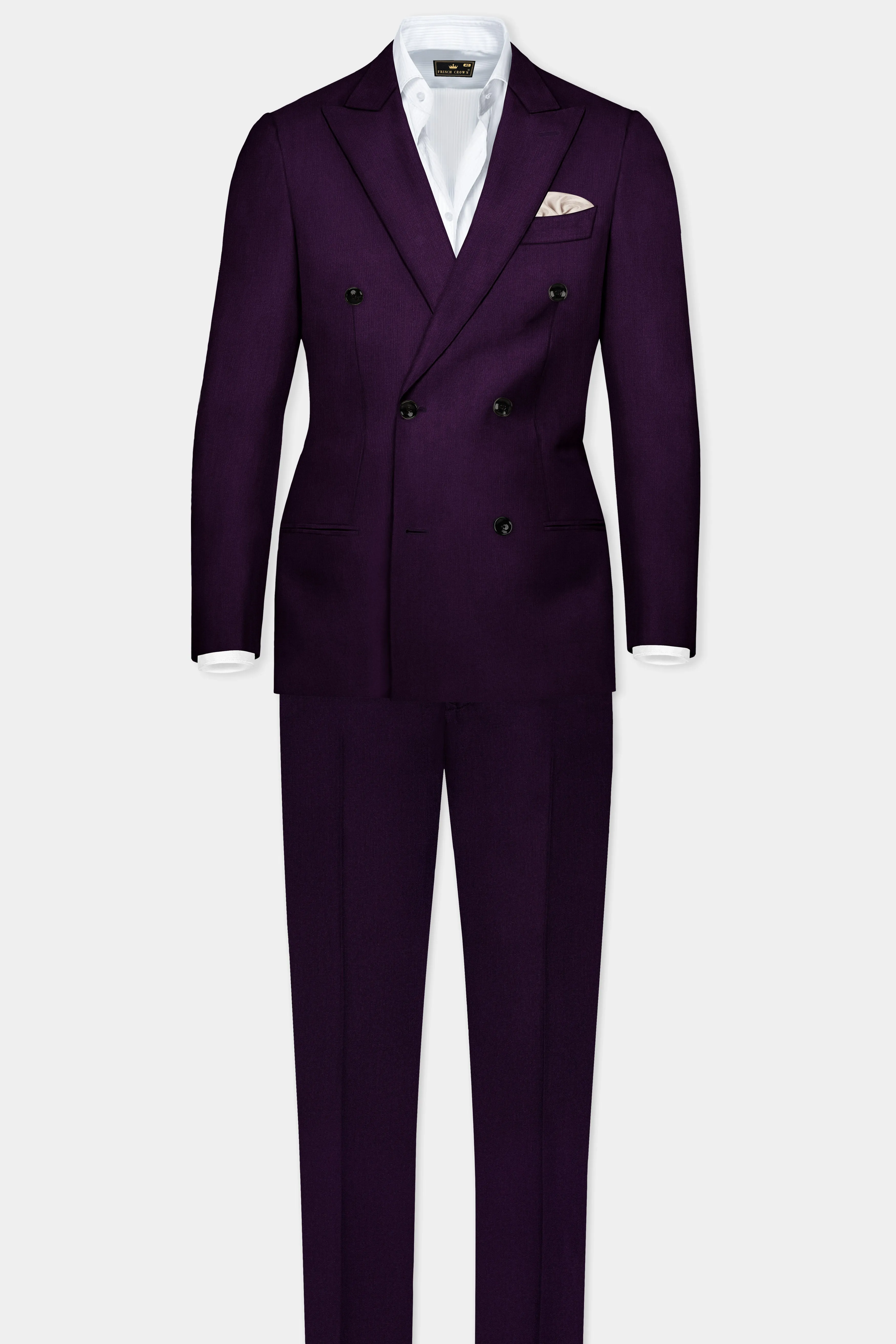 Regal Plum-Eggplant Purple Solid Wool Rich Double Breasted Slight Stretch Suit sold by French Crown product image thumbnail 4