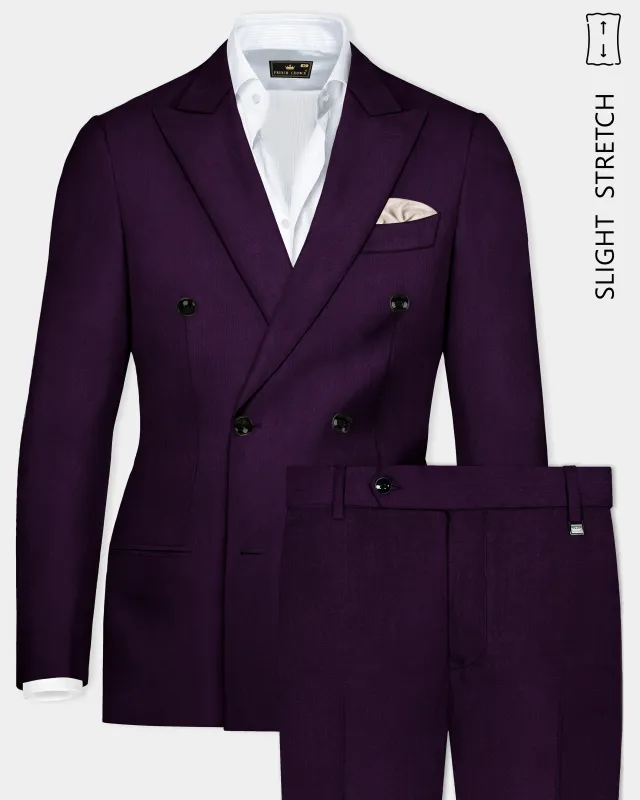 Regal Plum-Eggplant Purple Solid Wool Rich Double Breasted Slight Stretch Suit made by French Crown