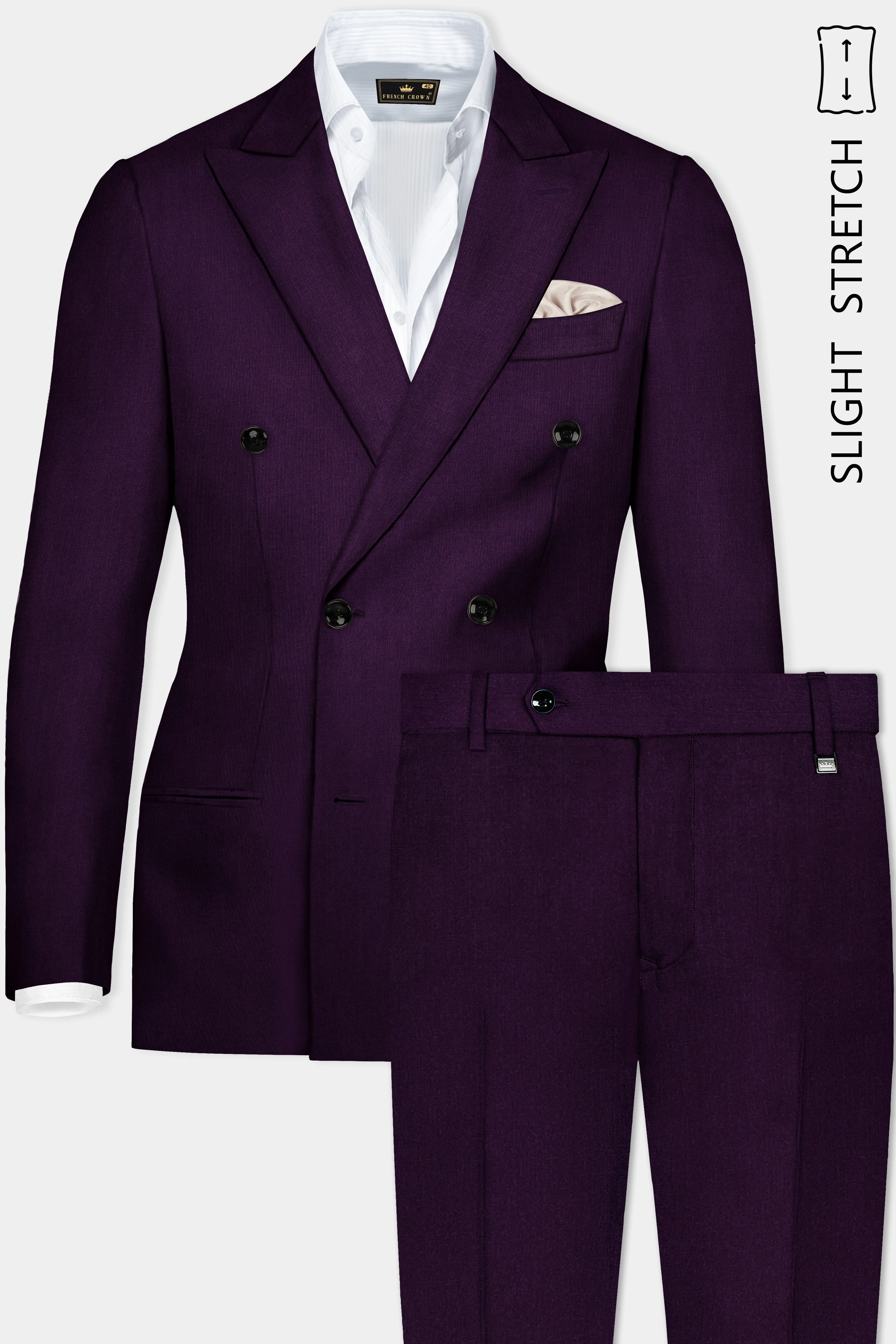 Regal Plum-Eggplant Purple Solid Wool Rich Double Breasted Slight Stretch Suit sold by French Crown product image thumbnail 2