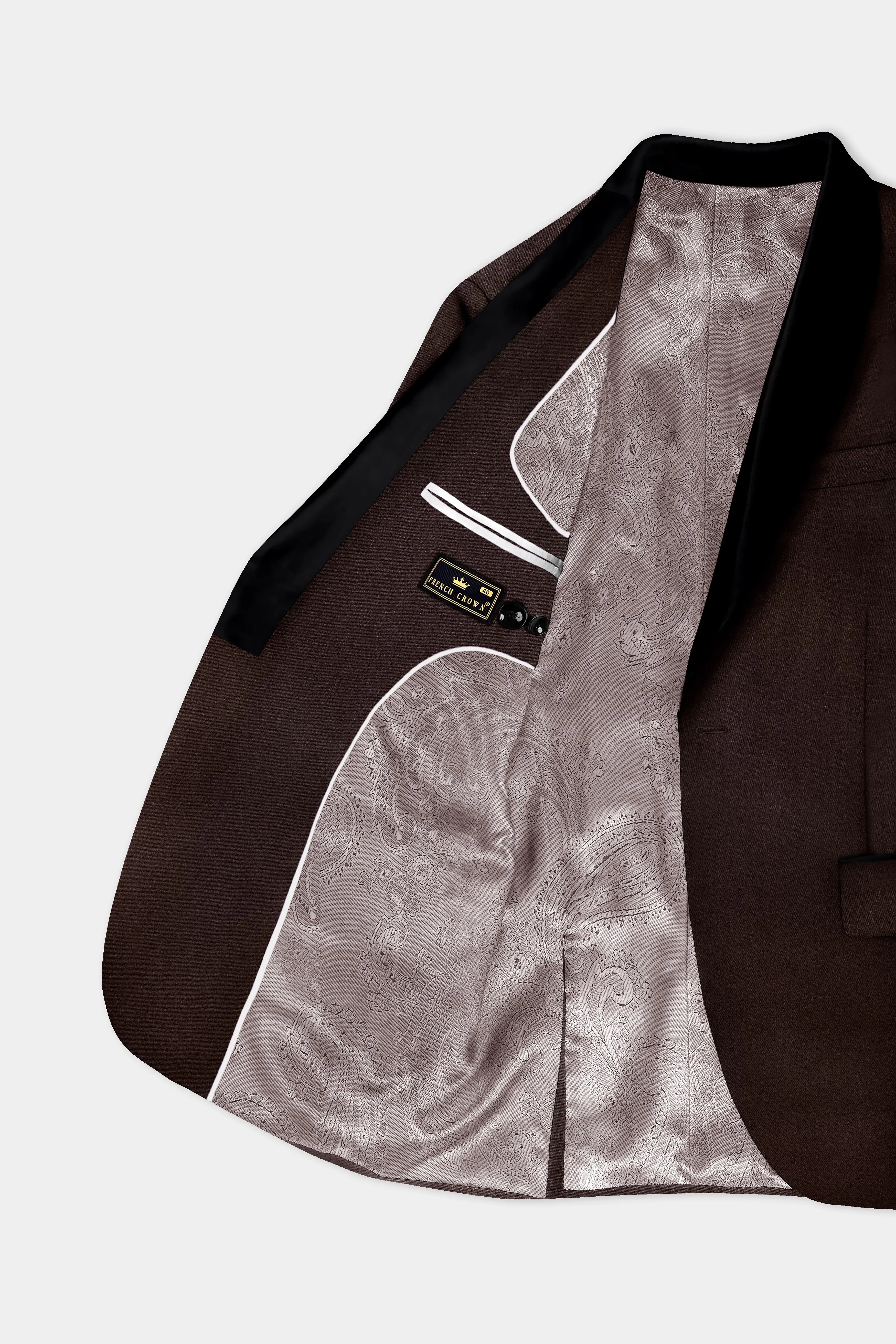 Espresso-Hickory Brown Solid Wool Rich Slight Stretch Tuxedo Blazer sold by French Crown product image thumbnail 5
