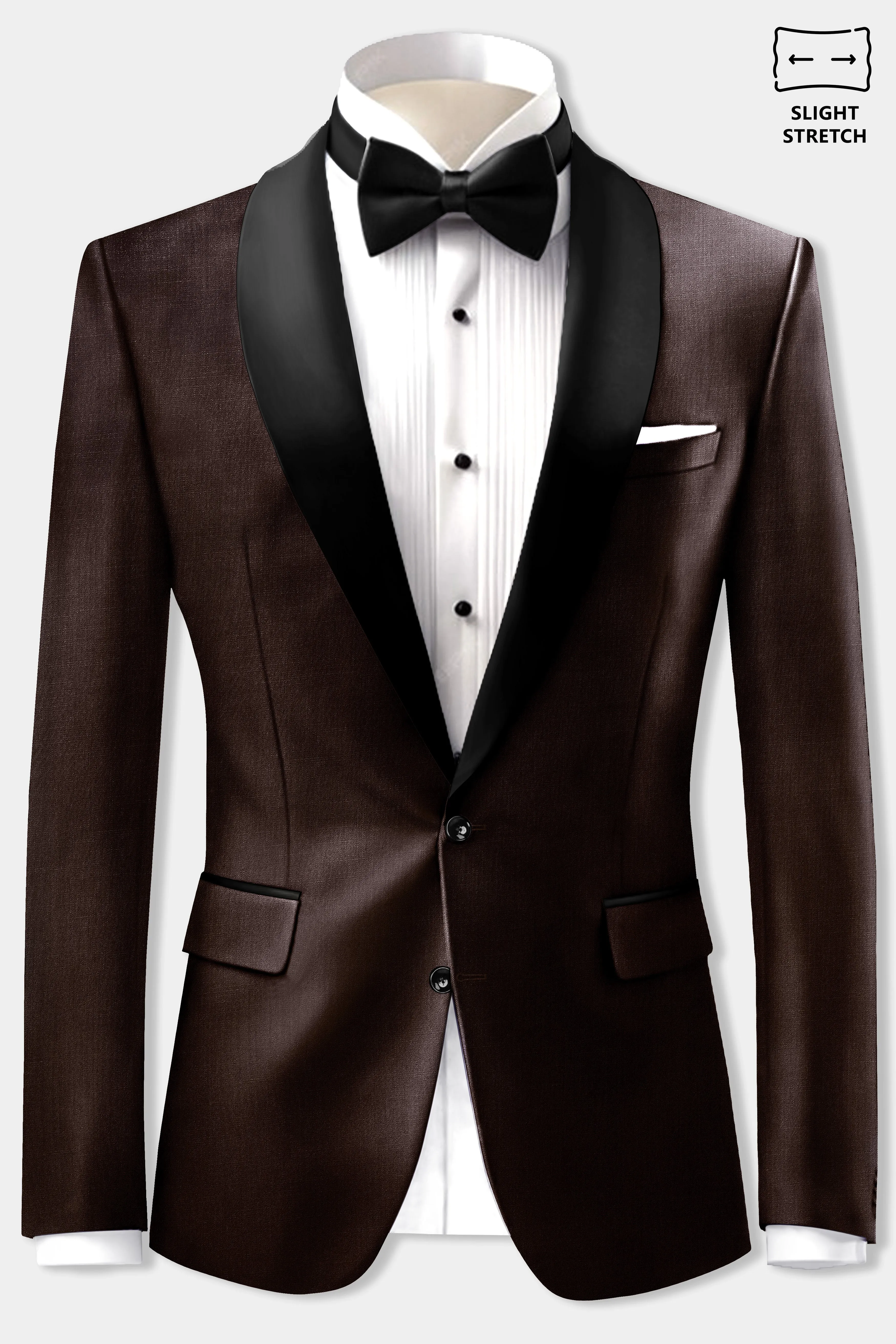 Espresso-Hickory Brown Solid Wool Rich Slight Stretch Tuxedo Blazer sold by French Crown product image thumbnail 2