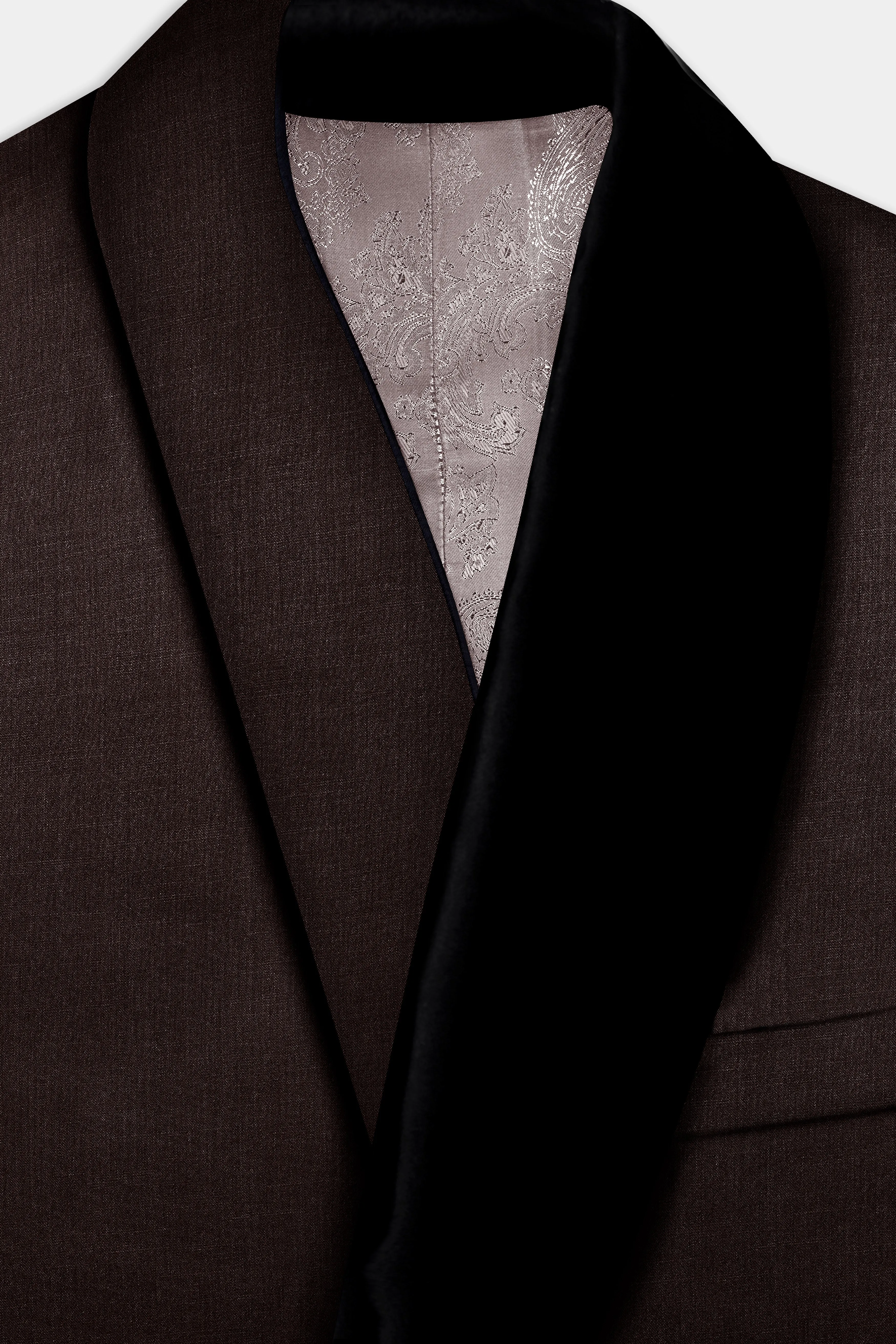Espresso-Hickory Brown Solid Wool Rich Slight Stretch Tuxedo Blazer sold by French Crown product image thumbnail 4