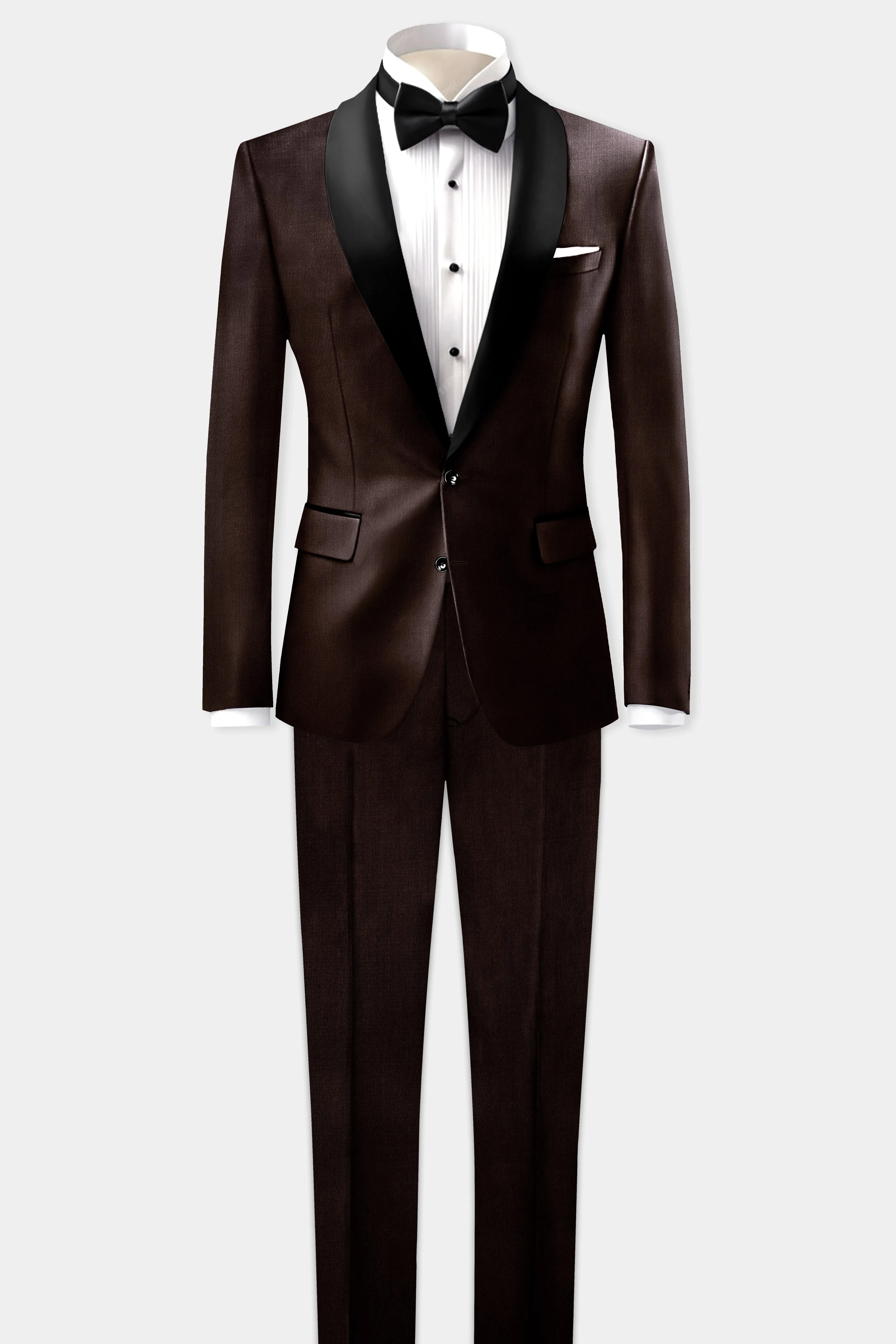 Espresso-Hickory Brown Solid Wool Rich Tuxedo Slight Stretch Suit sold by French Crown product image thumbnail 4