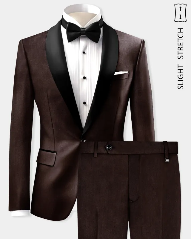 Espresso-Hickory Brown Solid Wool Rich Tuxedo Slight Stretch Suit sold by French Crown