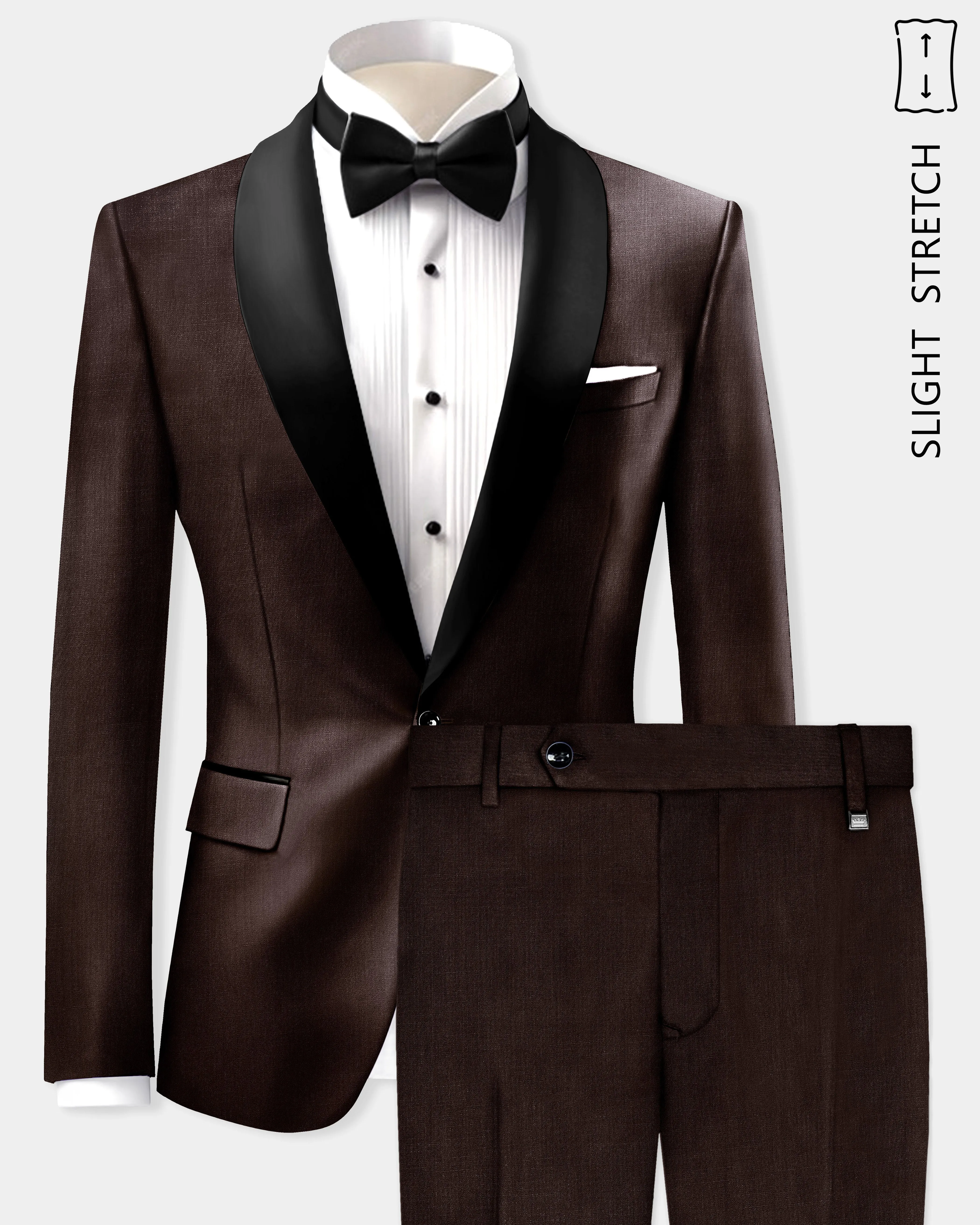 Espresso-Hickory Brown Solid Wool Rich Tuxedo Slight Stretch Suit sold by French Crown