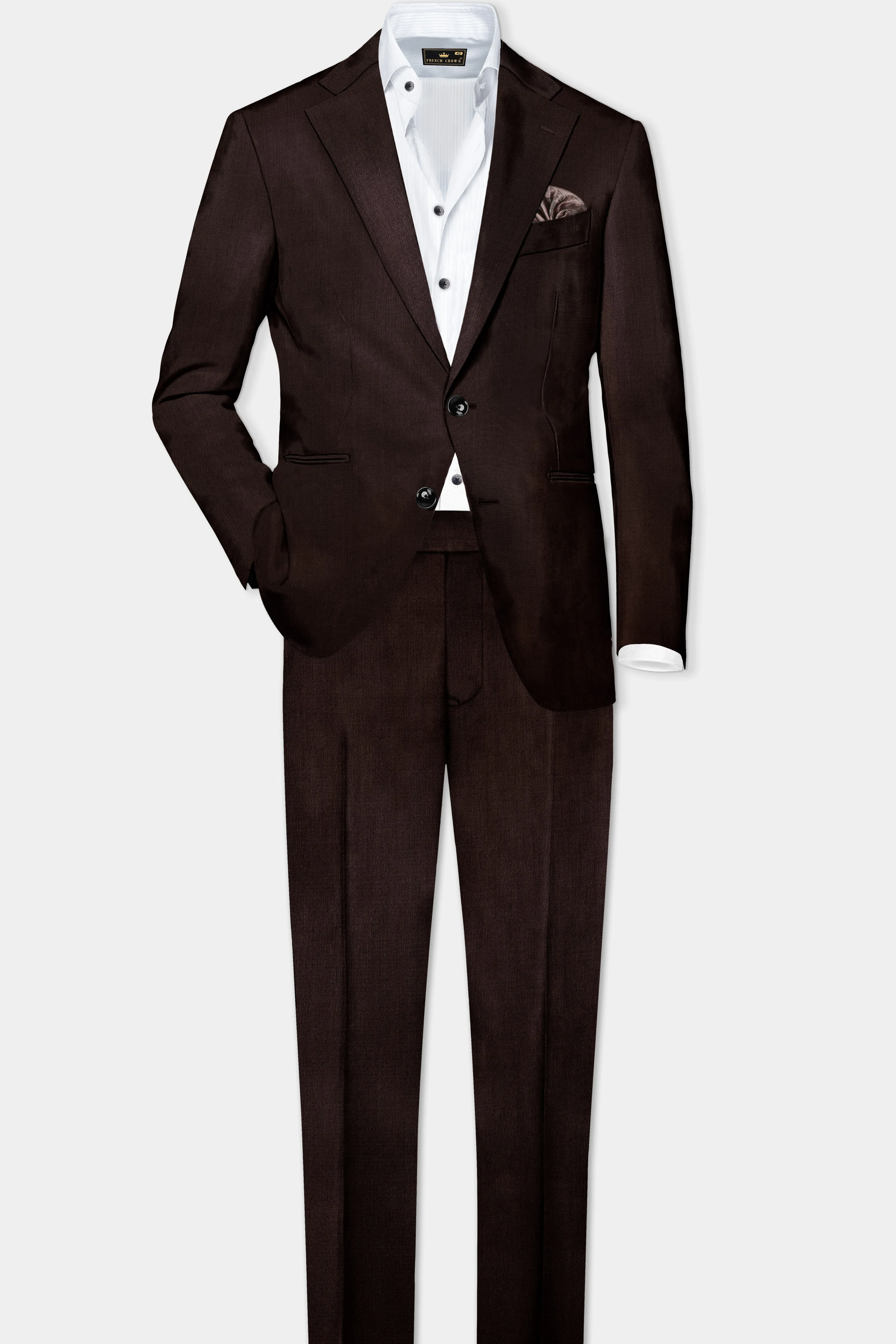 Espresso-Hickory Brown Solid Wool Rich Single Breasted Slight Stretch Suit sold by French Crown product image thumbnail 4