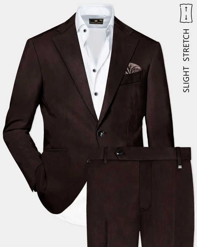 Espresso-Hickory Brown Solid Wool Rich Single Breasted Slight Stretch Suit sold by French Crown