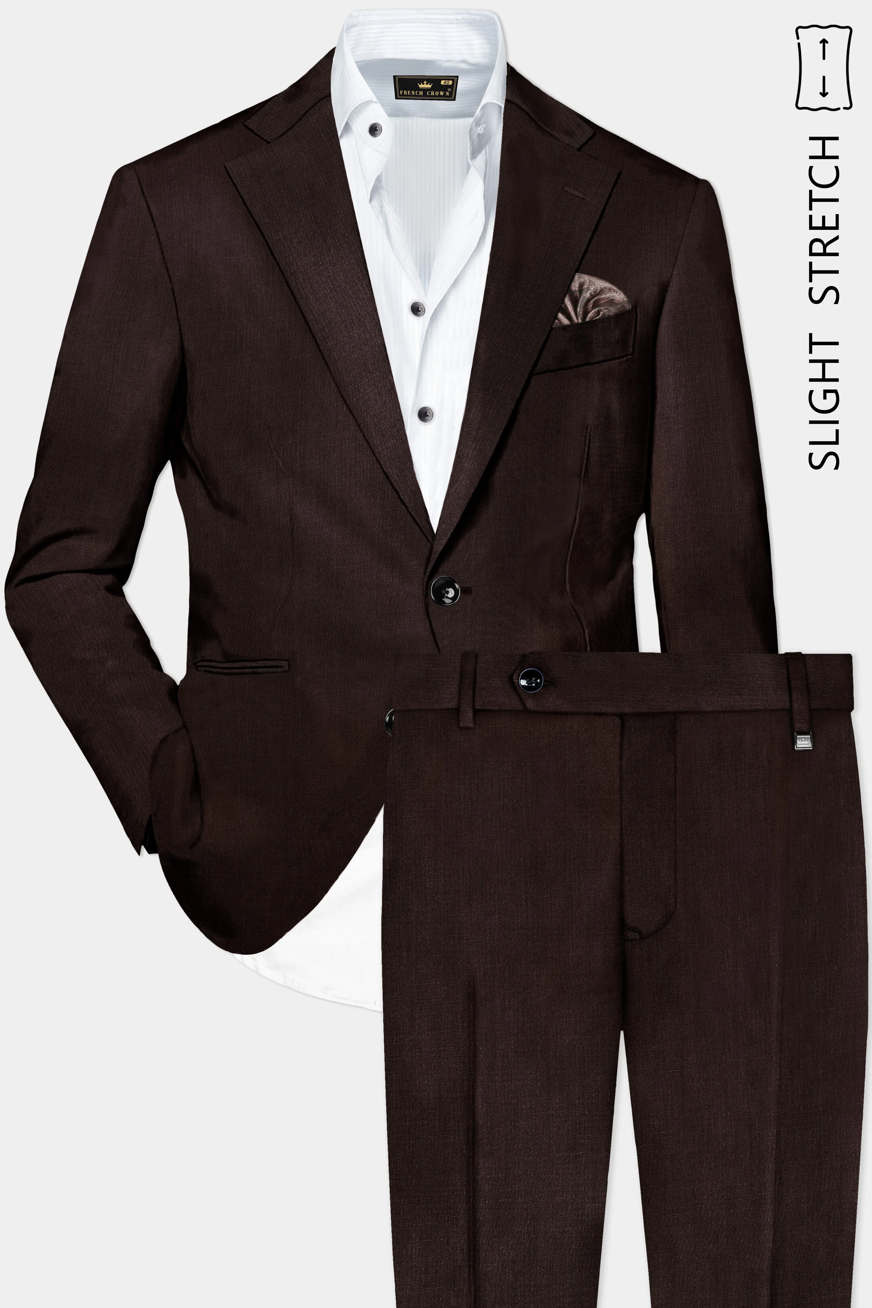 Espresso-Hickory Brown Solid Wool Rich Single Breasted Slight Stretch Suit sold by French Crown product image thumbnail 2