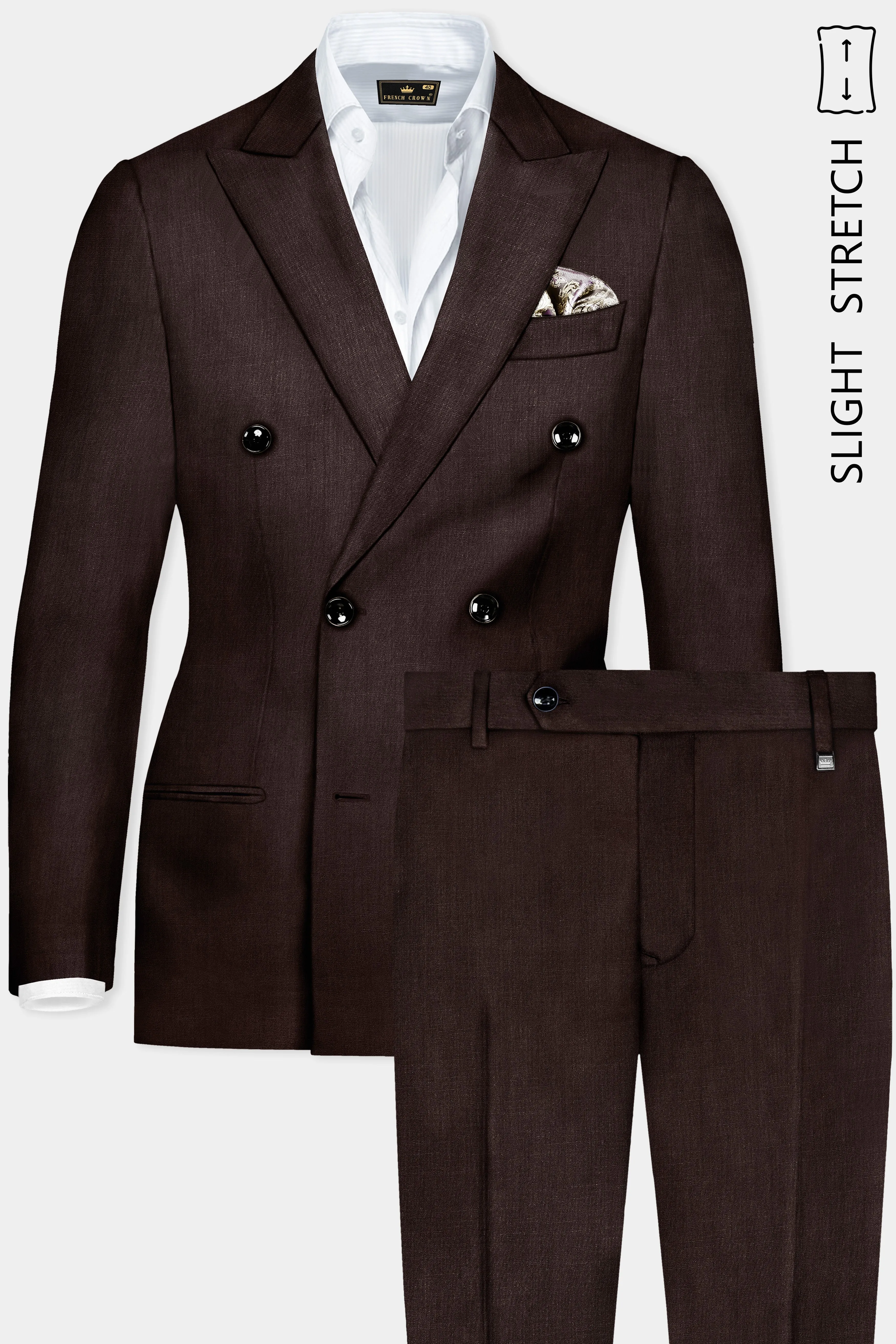 Espresso-Hickory Brown Solid Wool Rich Double Breasted Slight Stretch Suit sold by French Crown product image thumbnail 2