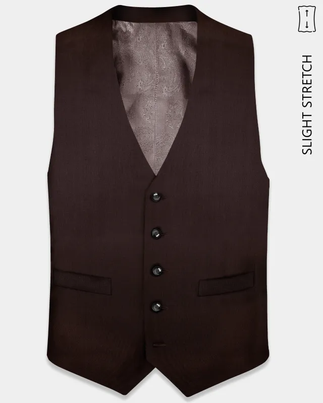 Espresso-Hickory Brown Solid Wool Rich Slight Stretch Waistcoat sold by French Crown