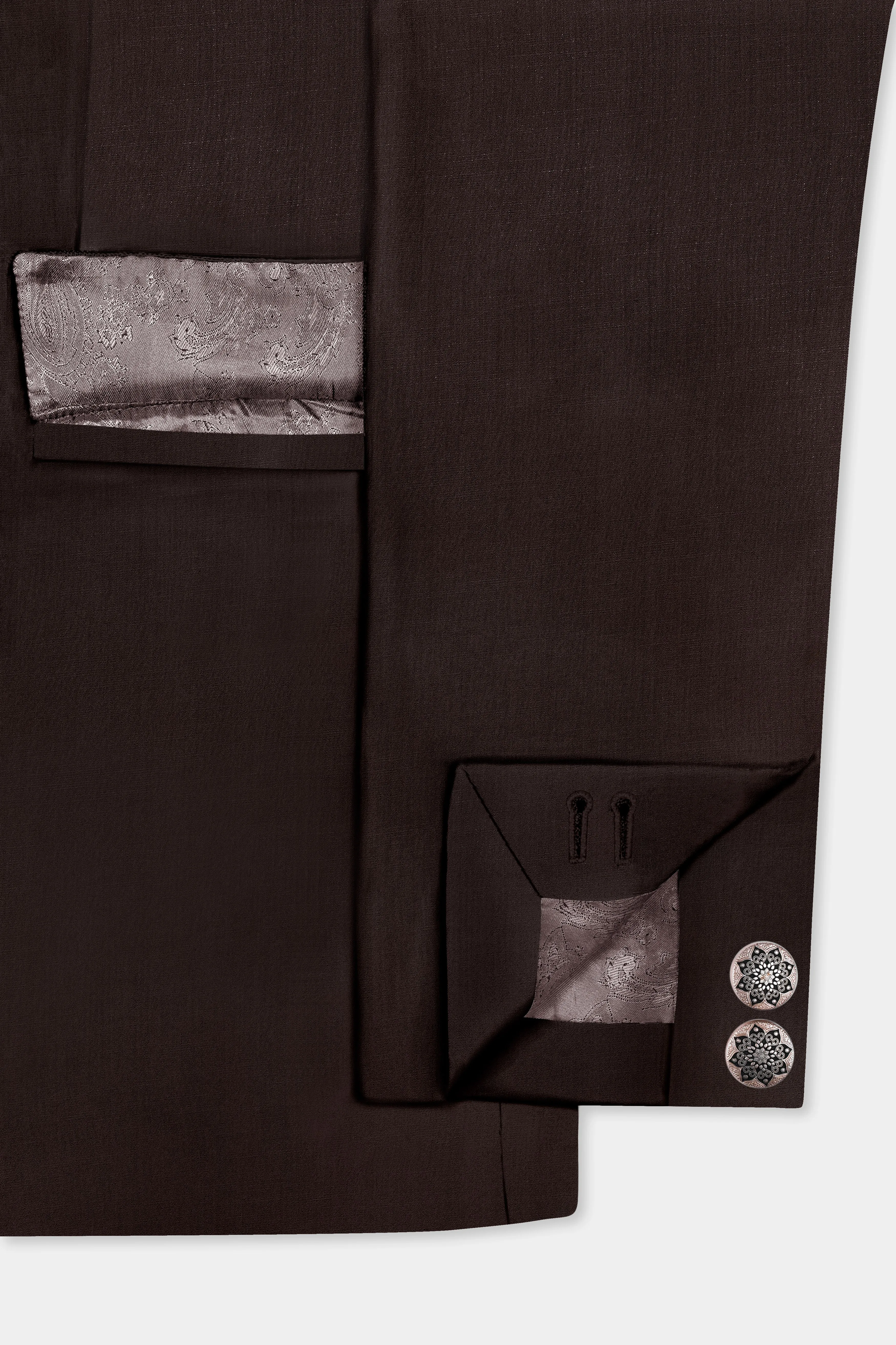 Espresso-Hickory Brown Solid Wool Rich Bandhgala Slight Stretch Blazer sold by French Crown product image thumbnail 5