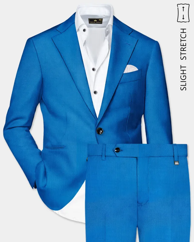 Azure-Venice Blue Solid Wool Rich Single Breasted Slight Stretch Suit sold by French Crown