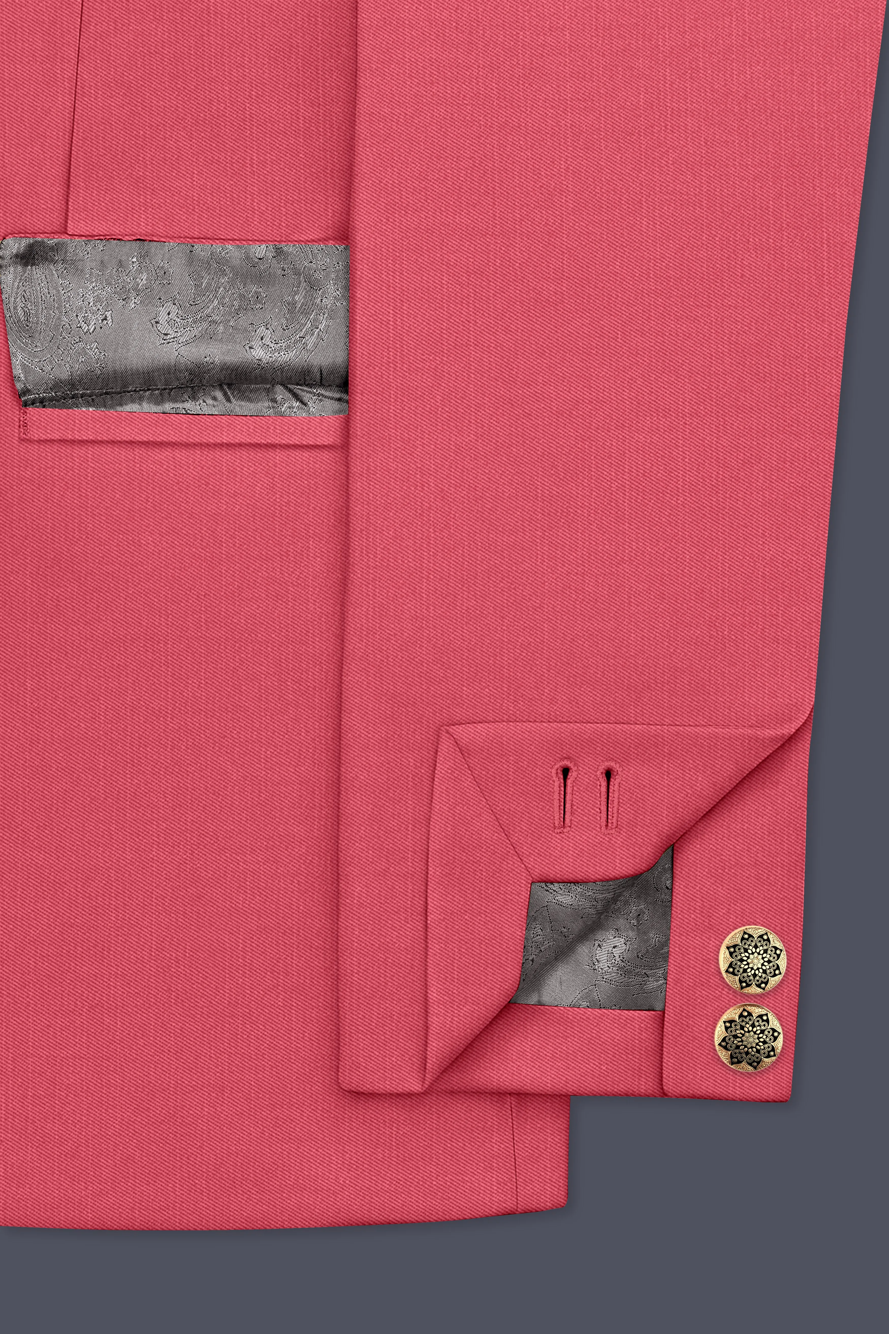 Aurerosa-Roman Pink Wool Rich Bandhgala Slight Stretch Blazer sold by French Crown product image thumbnail 5