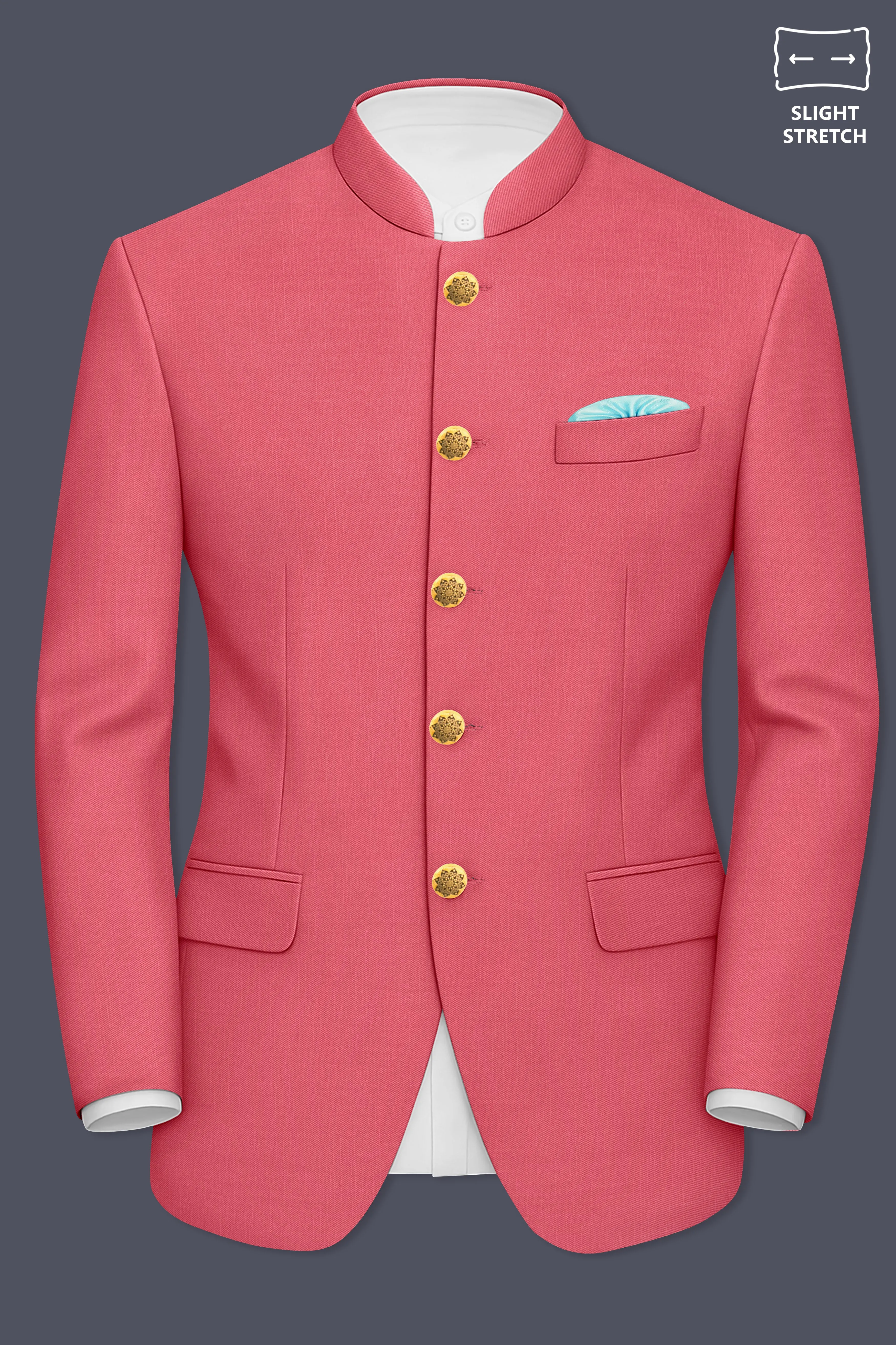 Aurerosa-Roman Pink Wool Rich Bandhgala Slight Stretch Blazer sold by French Crown product image thumbnail 2