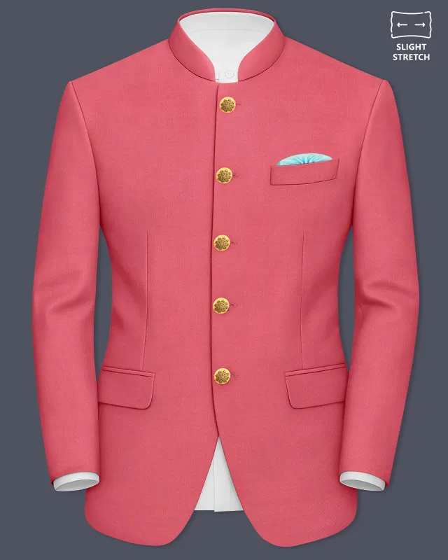 Aurerosa-Roman Pink Wool Rich Bandhgala Slight Stretch Blazer sold by French Crown