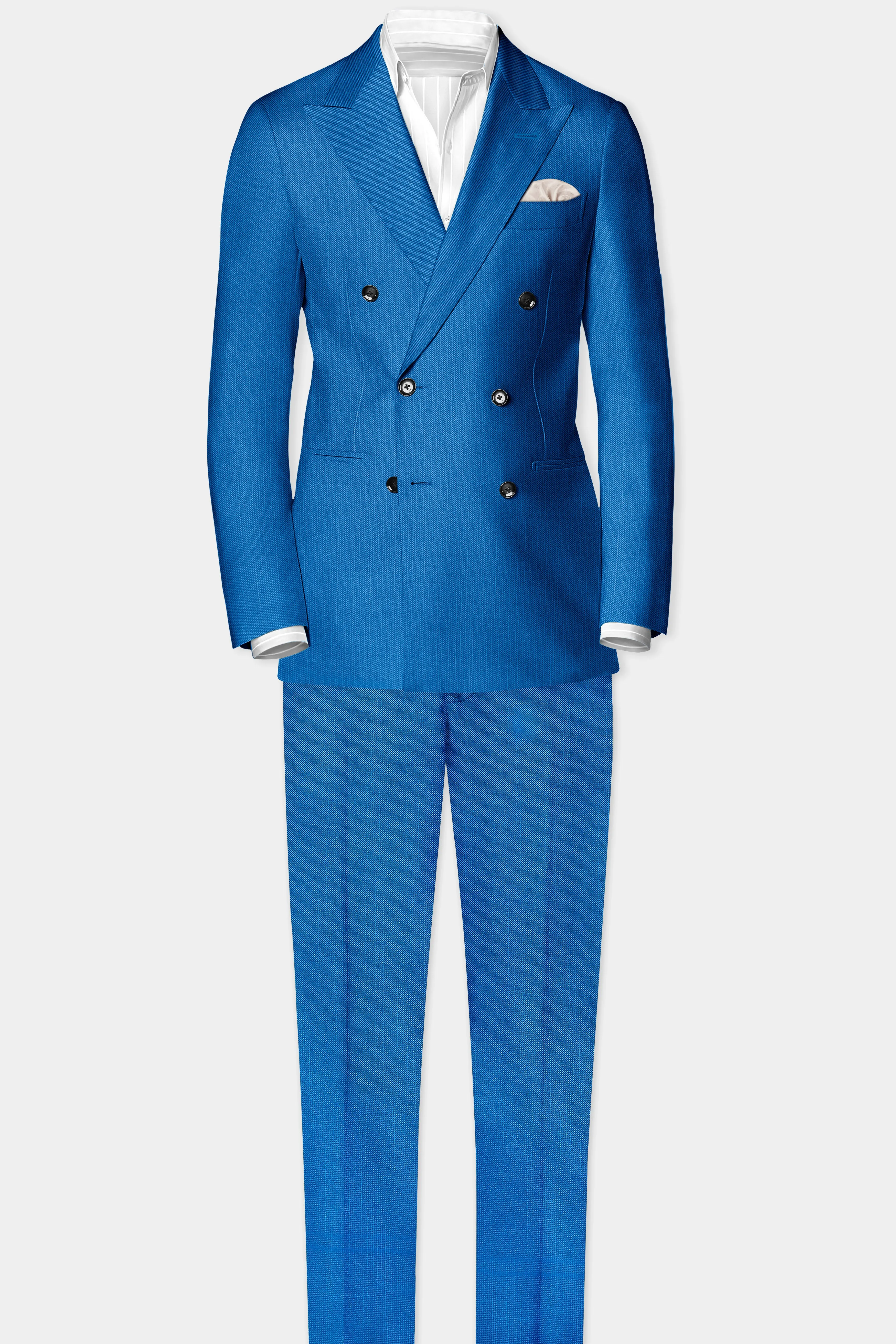 Azure-Venice Blue Solid Wool Rich Double Breasted Slight Stretch Suit sold by French Crown product image thumbnail 4