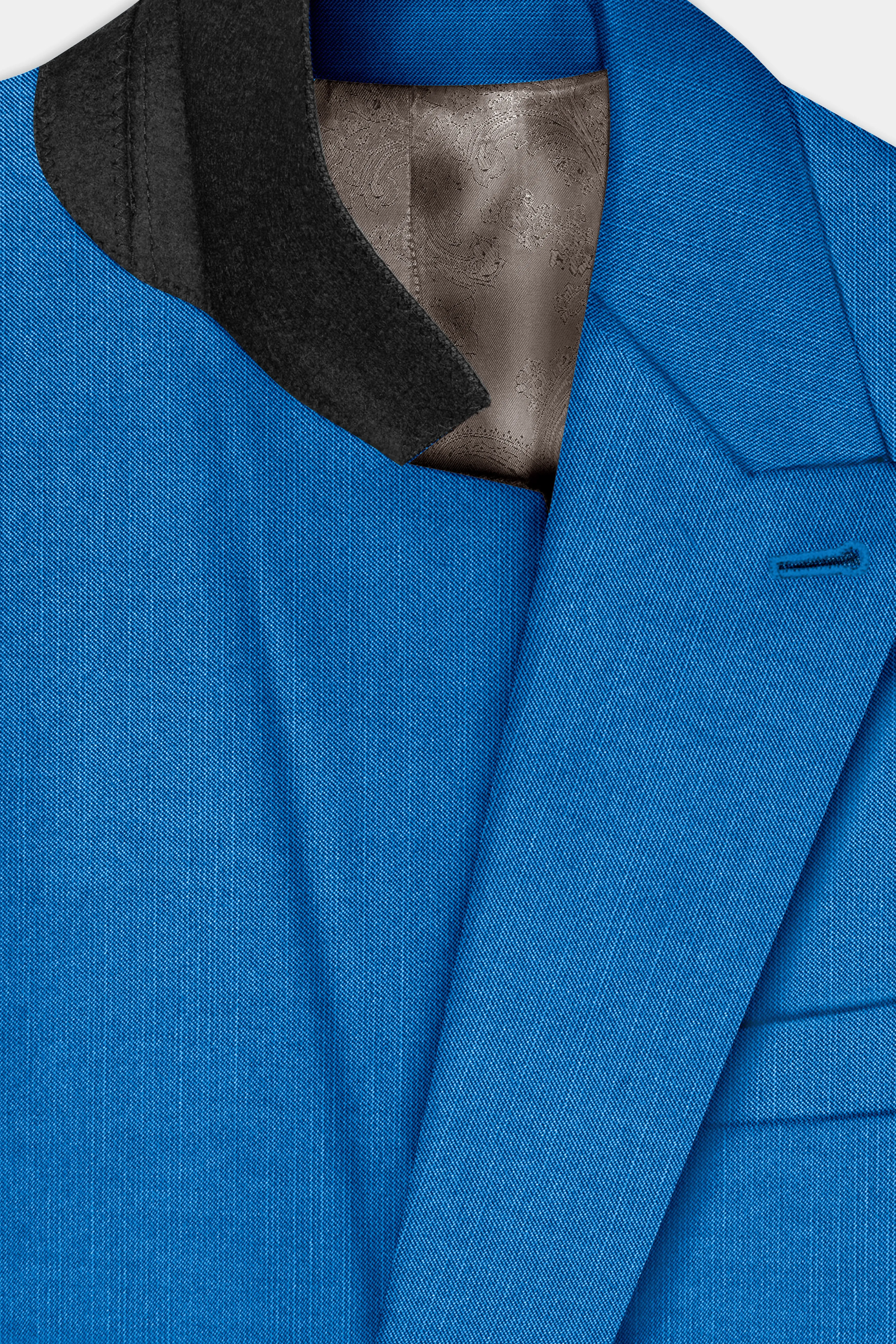 Azure-Venice Blue Solid Wool Rich Double Breasted Slight Stretch Suit sold by French Crown product image thumbnail 5