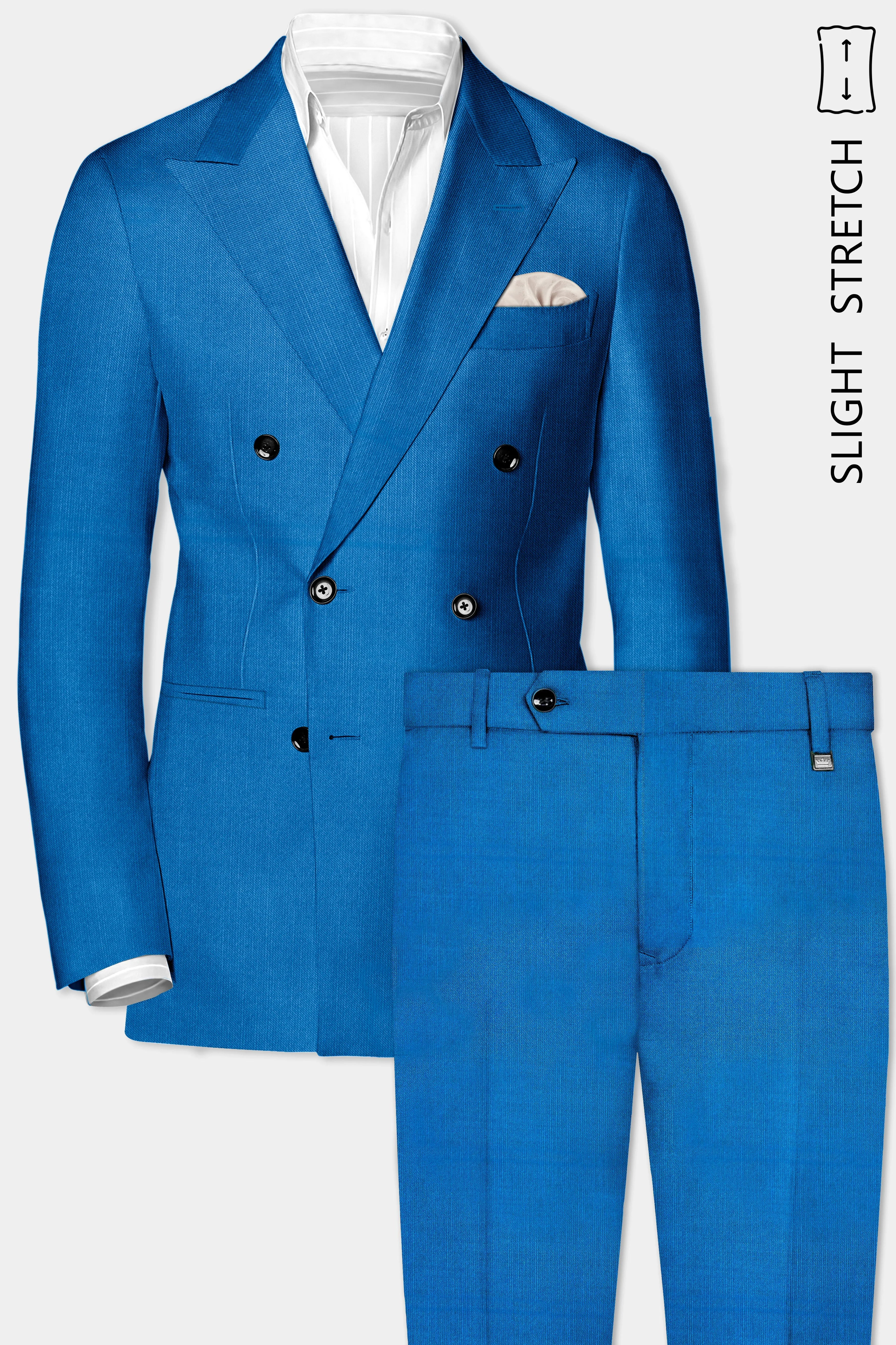 Azure-Venice Blue Solid Wool Rich Double Breasted Slight Stretch Suit sold by French Crown product image thumbnail 2