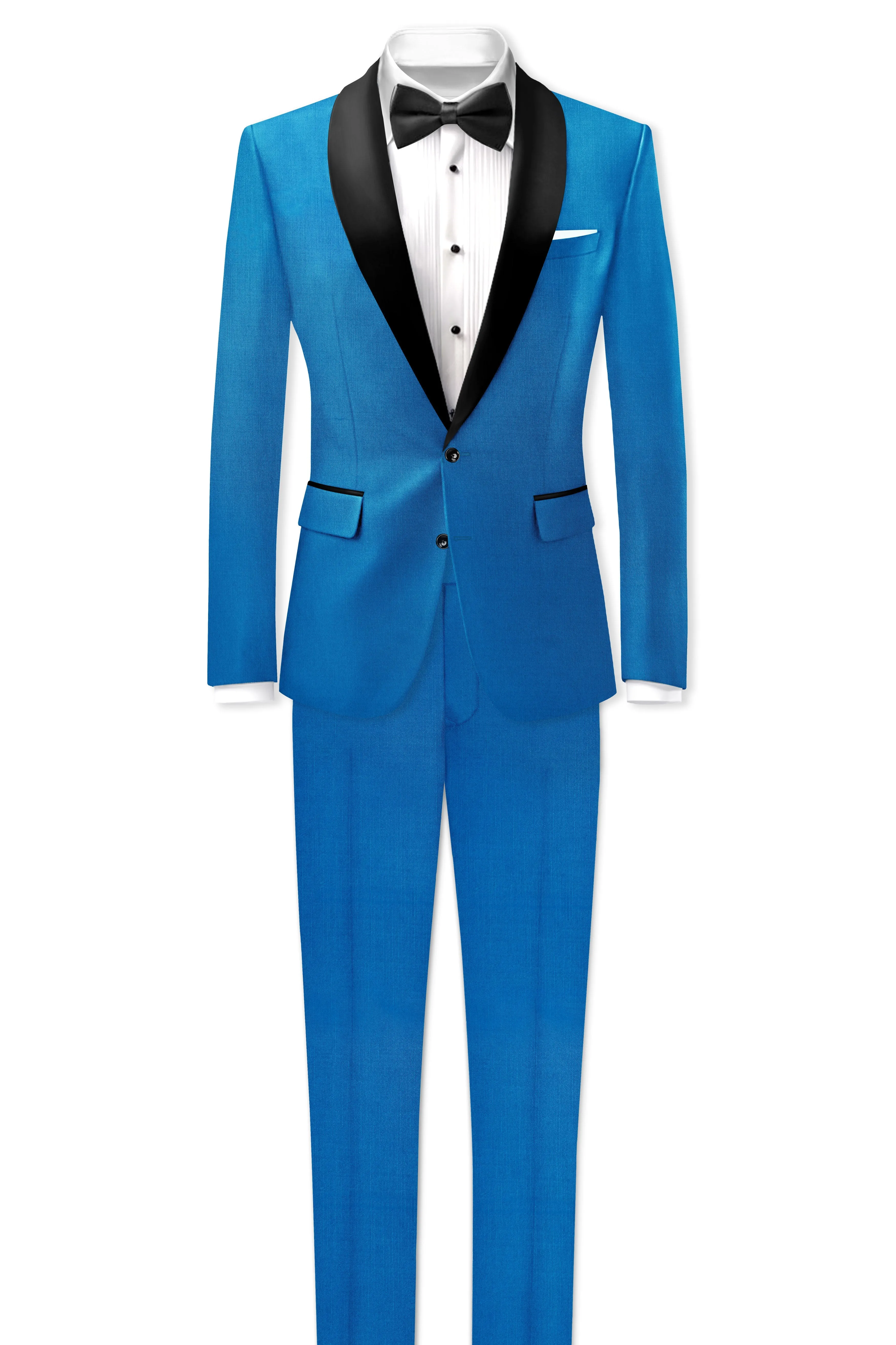 Azure-Venice Blue Wool Rich Slight Stretch Tuxedo Suit sold by French Crown product image thumbnail 4