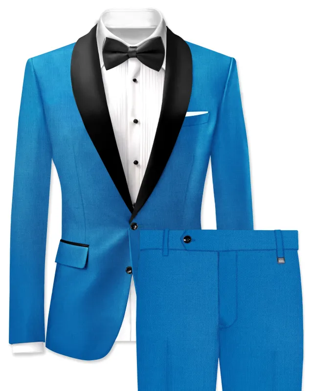 Azure-Venice Blue Wool Rich Slight Stretch Tuxedo Suit made by French Crown