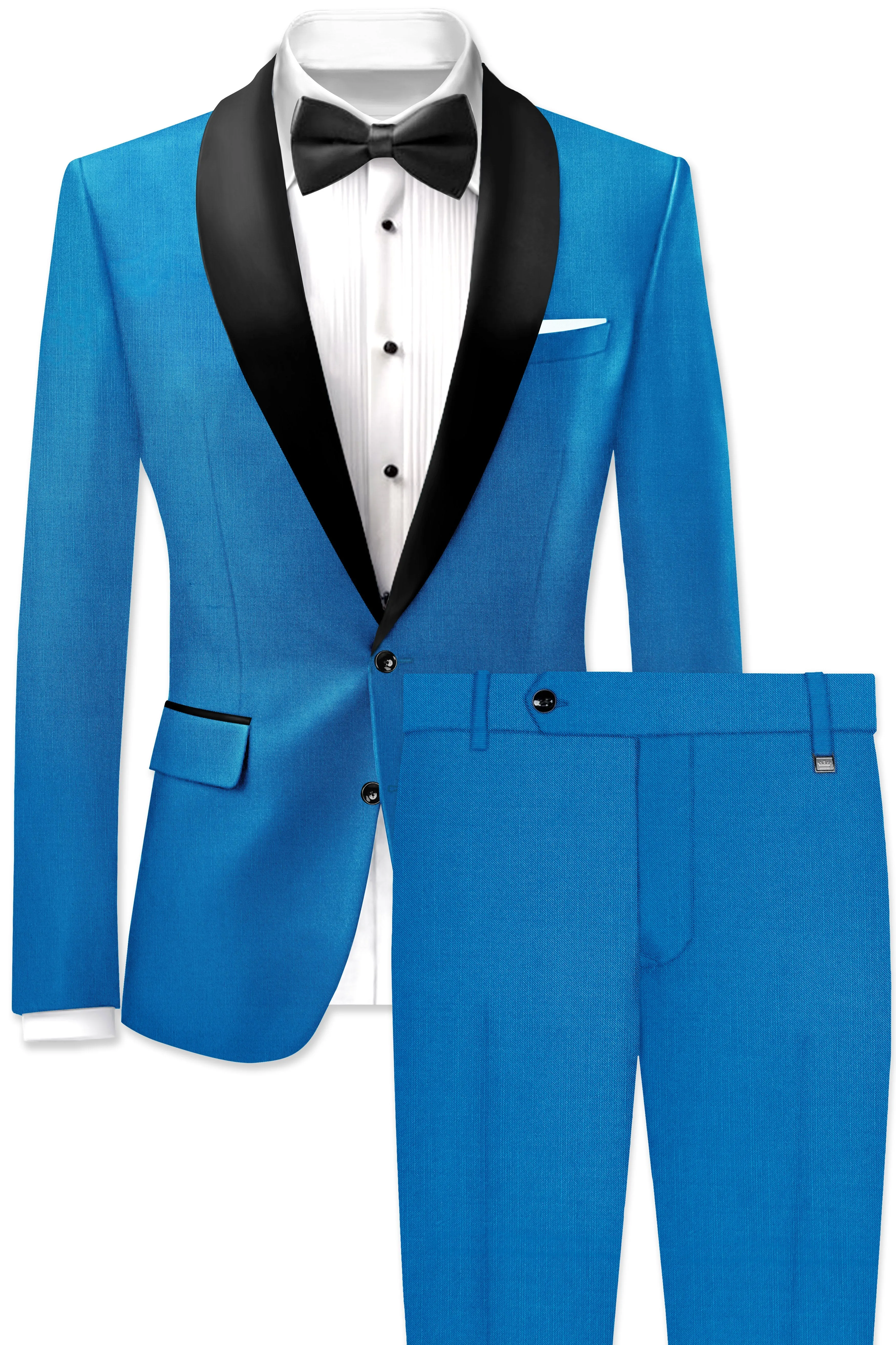 Azure-Venice Blue Wool Rich Slight Stretch Tuxedo Suit sold by French Crown product image thumbnail 2