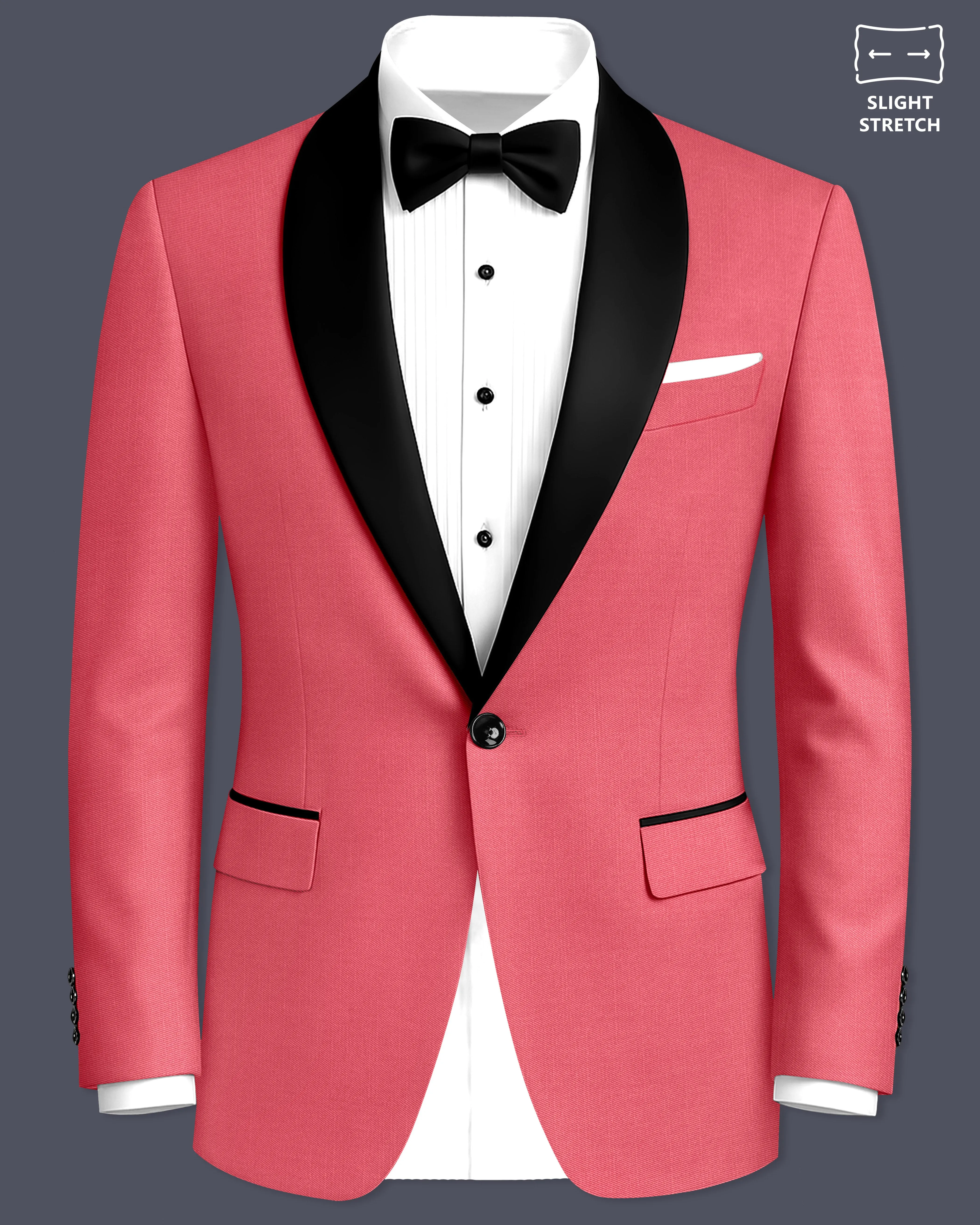 Aurerosa-Roman Pink Wool Rich Slight Stretch Tuxedo Blazer sold by French Crown
