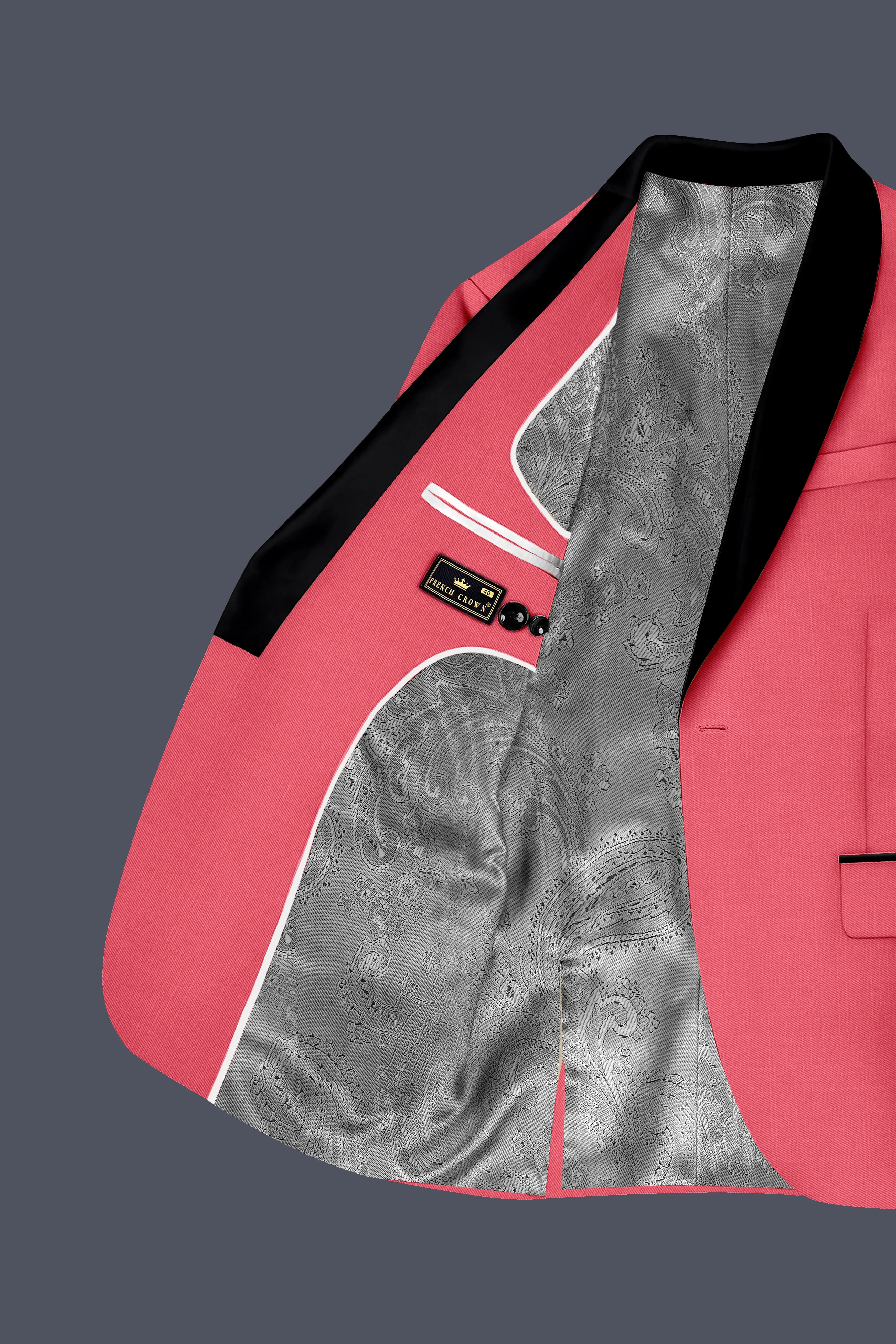 Aurerosa-Roman Pink Wool Rich Slight Stretch Tuxedo Blazer sold by French Crown product image thumbnail 5