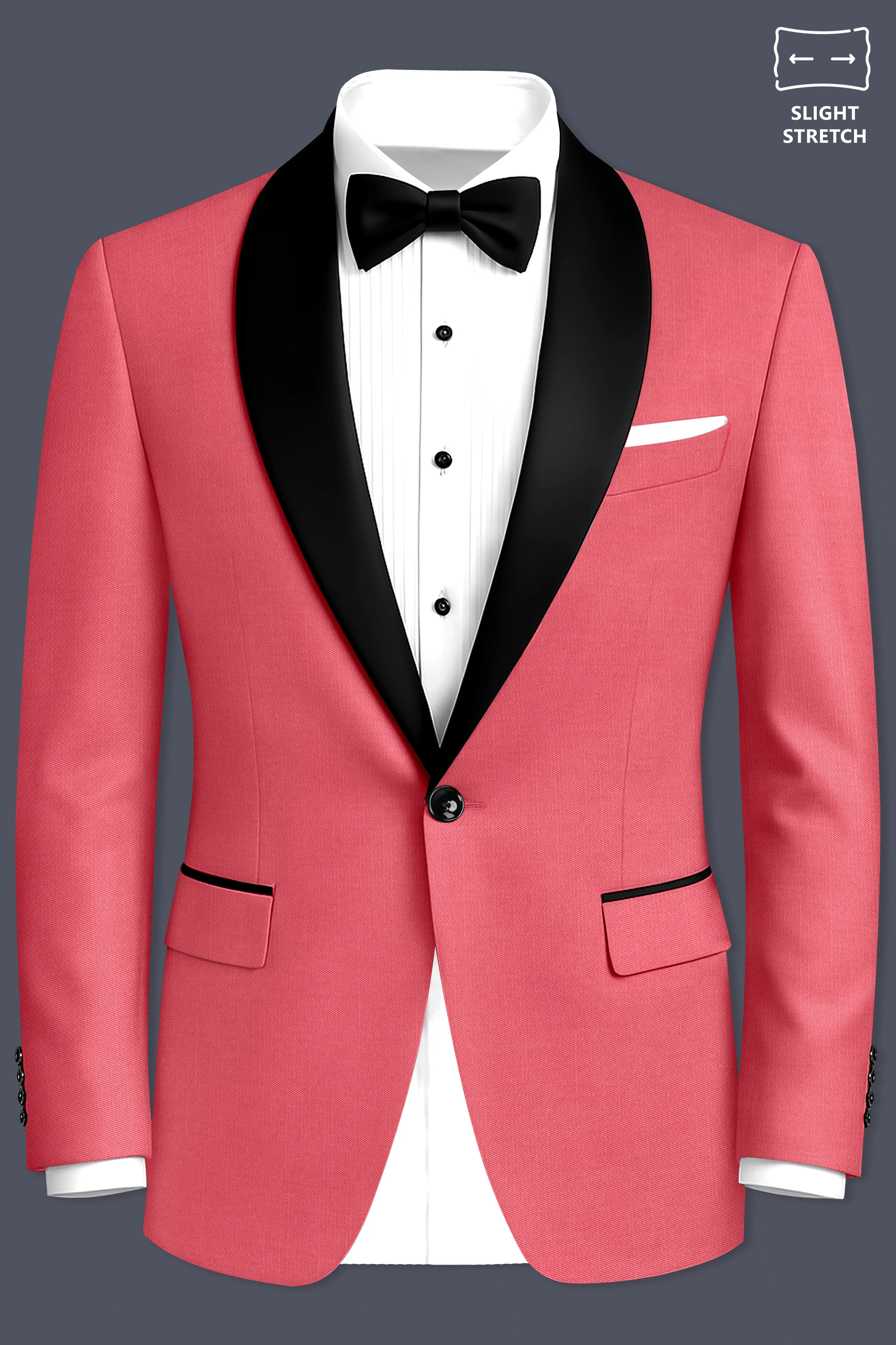 Aurerosa-Roman Pink Wool Rich Slight Stretch Tuxedo Blazer sold by French Crown product image thumbnail 2