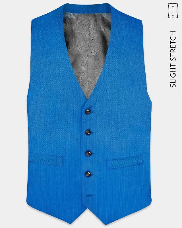 Azure-Venice Blue Solid Wool Rich Slight Stretch Waistcoat sold by French Crown