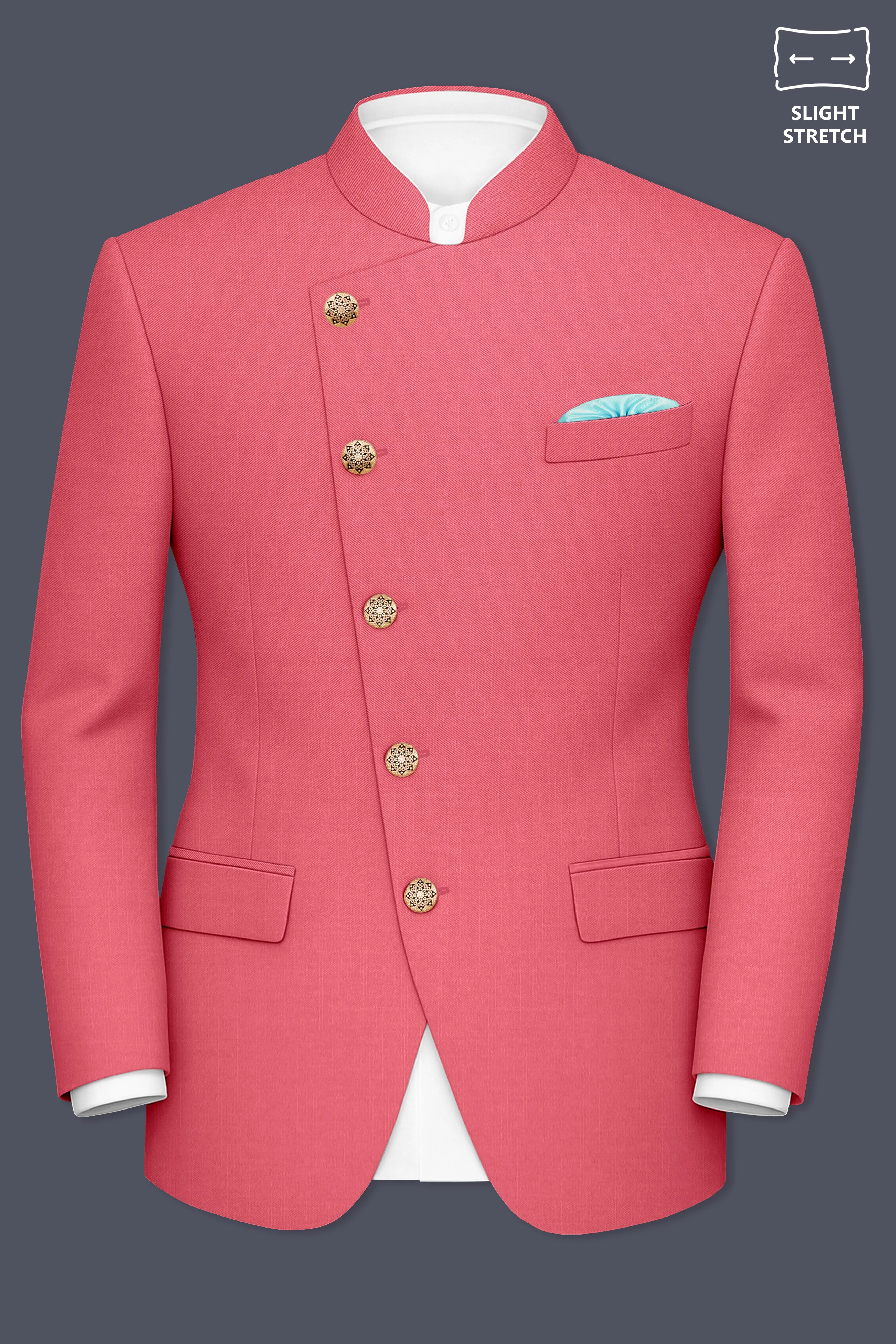 Aurerosa-Roman Pink Wool Rich Cross Placket Bandhgala Slight Stretch Blazer sold by French Crown product image thumbnail 2