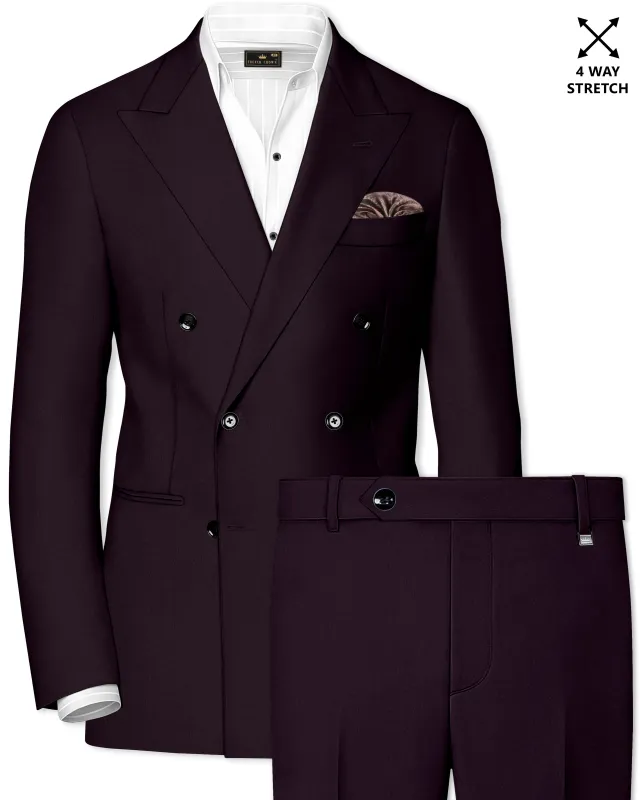 Marenzo-Korean Seal Maroon 4-Way Stretch Wrinkle-Free Wool Rich Double Breasted Suit made by French Crown