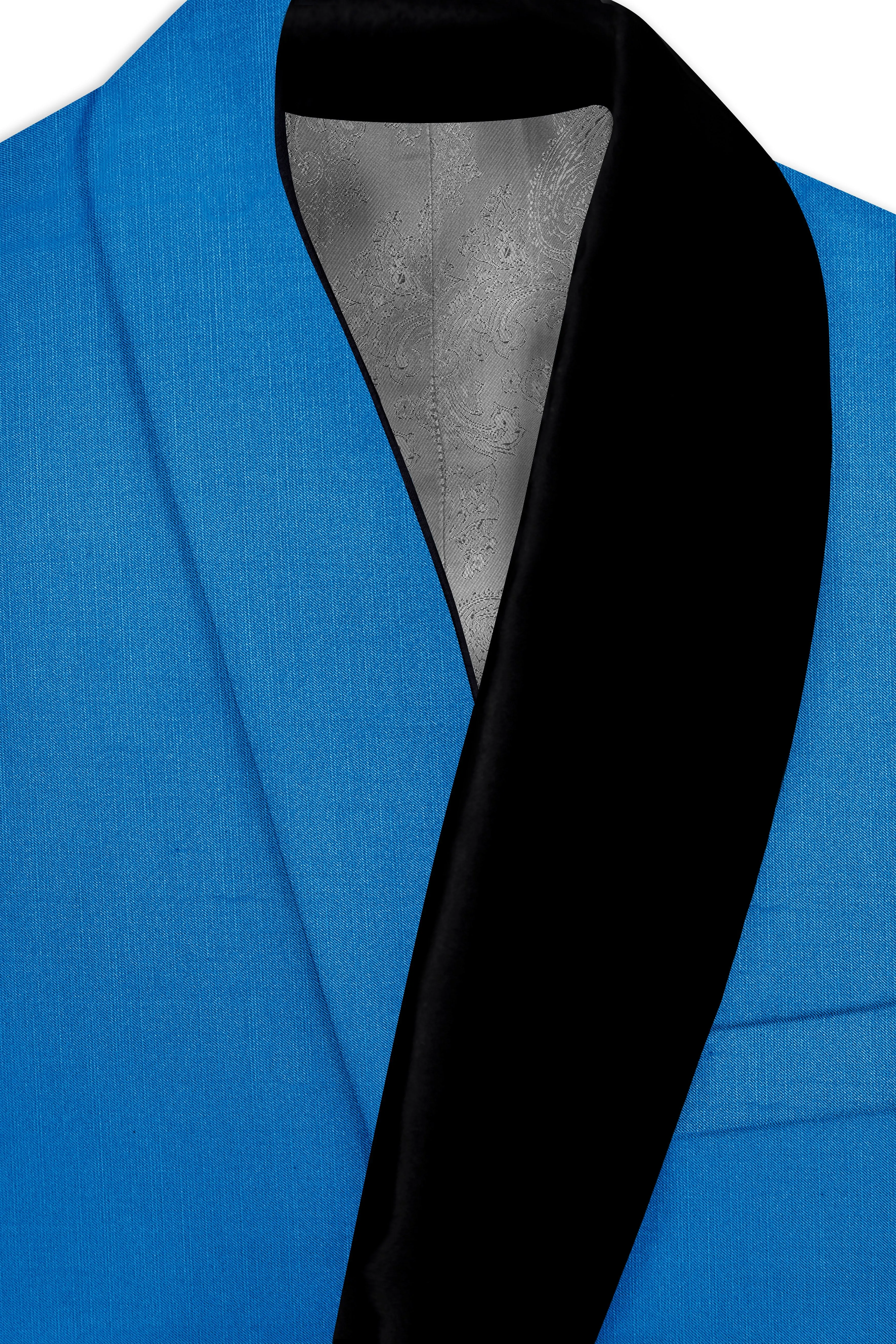 Azure-Venice Blue Wool Rich Tuxedo Slight Stretch Blazer sold by French Crown product image thumbnail 4
