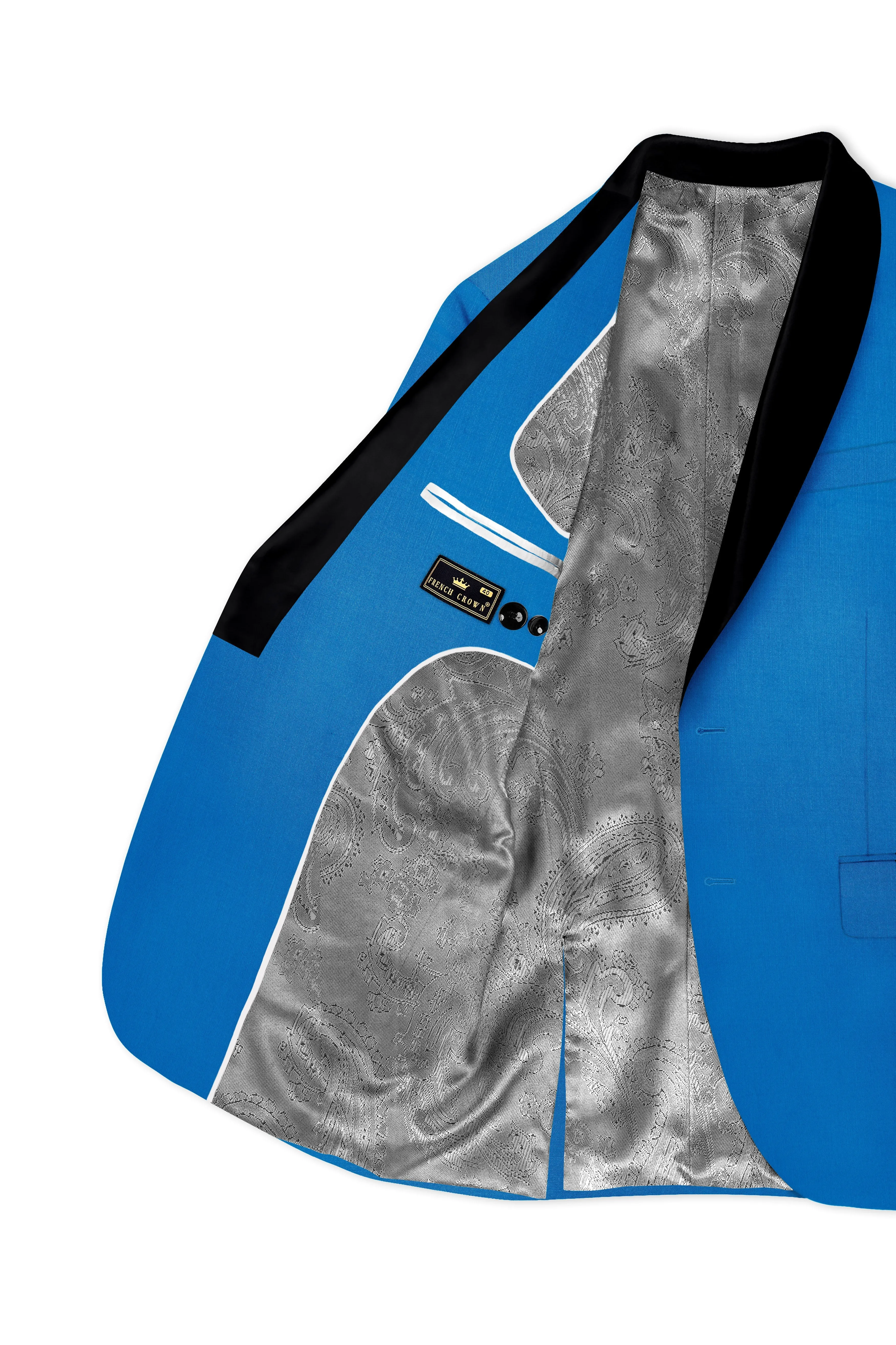 Azure-Venice Blue Wool Rich Tuxedo Slight Stretch Blazer sold by French Crown product image thumbnail 5