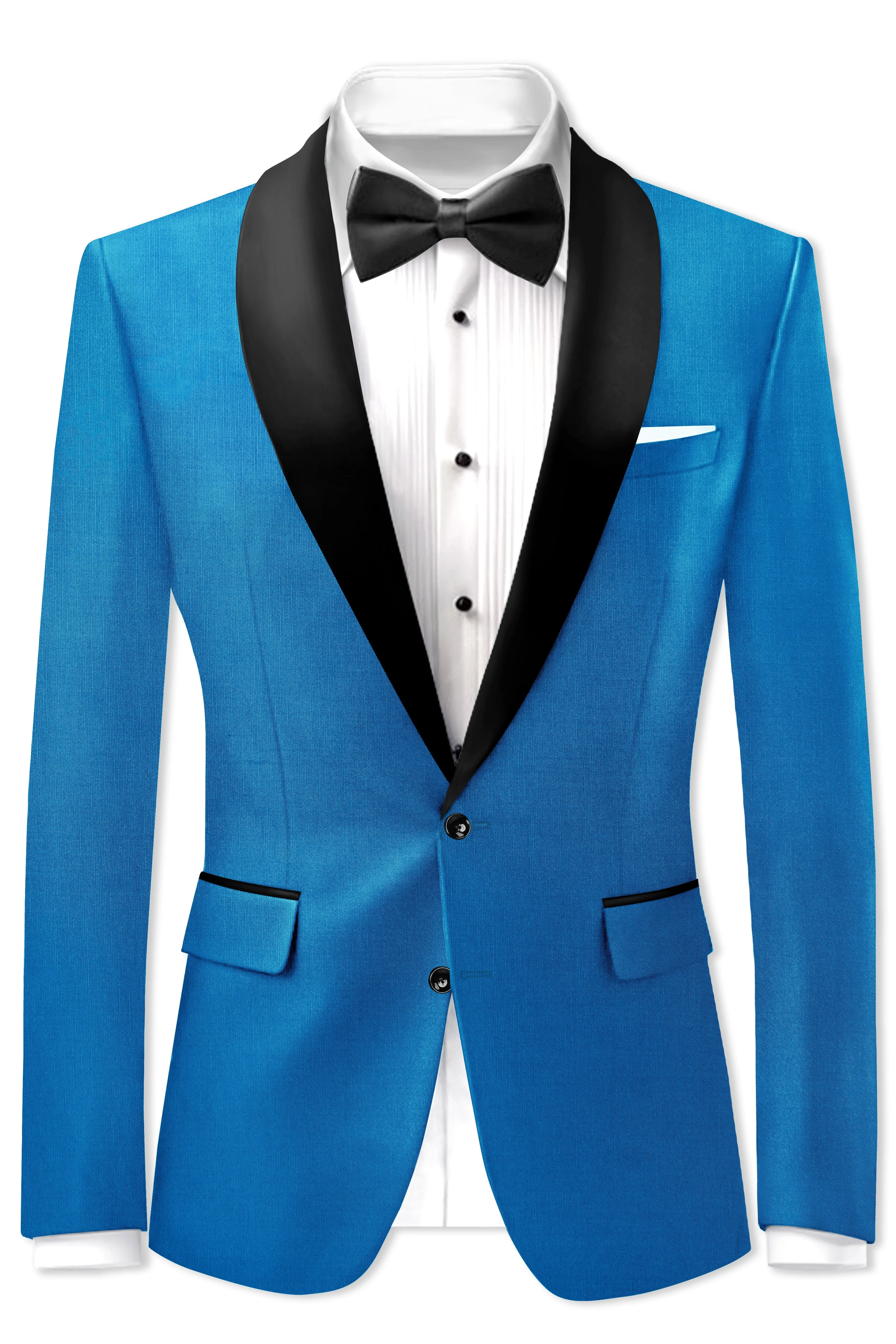 Azure-Venice Blue Wool Rich Tuxedo Slight Stretch Blazer sold by French Crown product image thumbnail 2