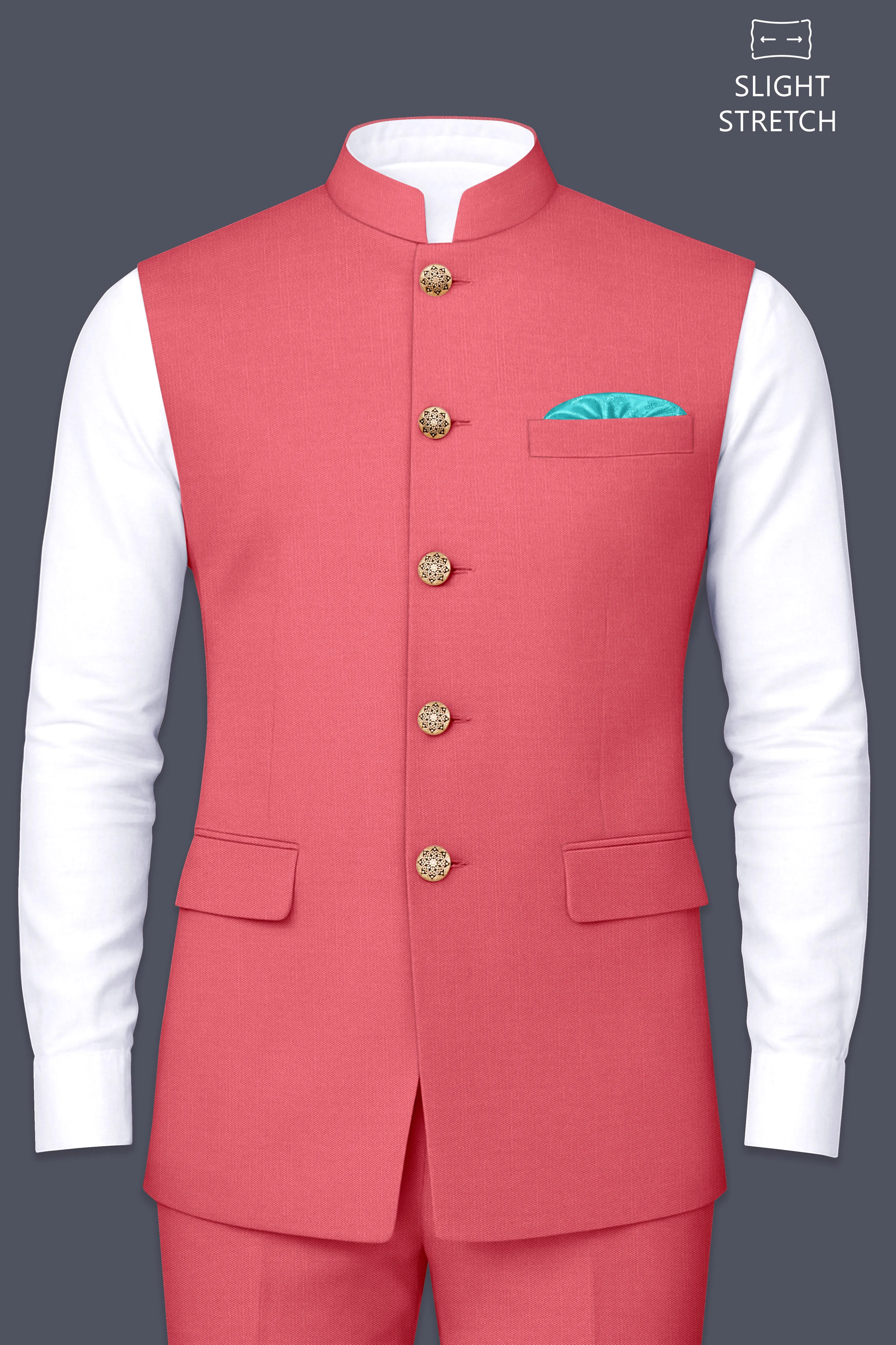 Aurerosa-Roman Pink Wool Rich Slight Stretch Nehru Jacket sold by French Crown product image thumbnail 2