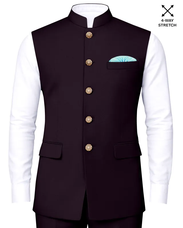 Marenzo-Korean Seal Maroon 4-Way Stretch Wrinkle-Free Wool Rich Nehru Jacket sold by French Crown