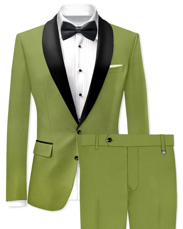 Pistachio-Wasabi Green Wool Rich Tuxedo Slight Stretch Suit made by French Crown