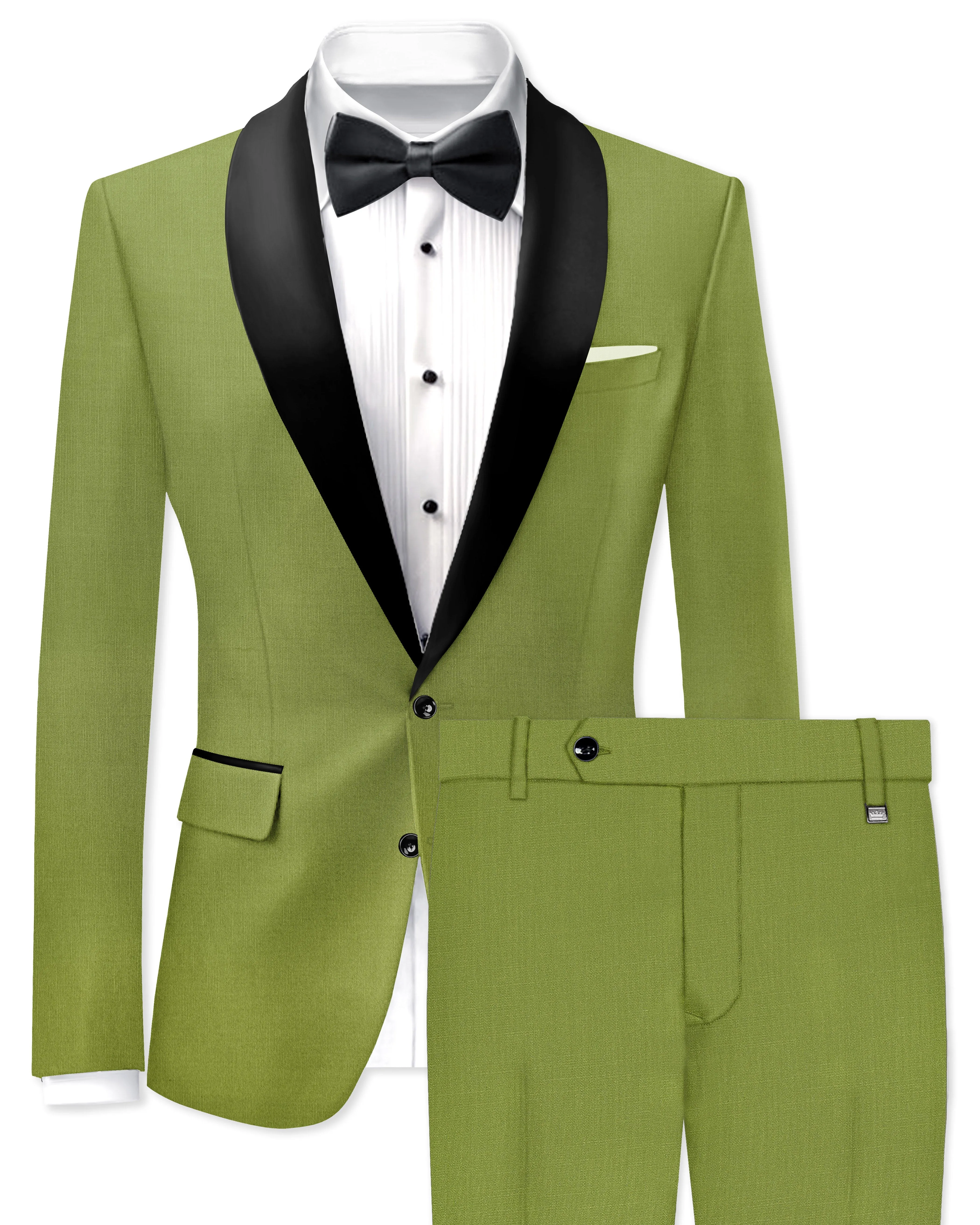 Pistachio-Wasabi Green Wool Rich Tuxedo Slight Stretch Suit sold by French Crown
