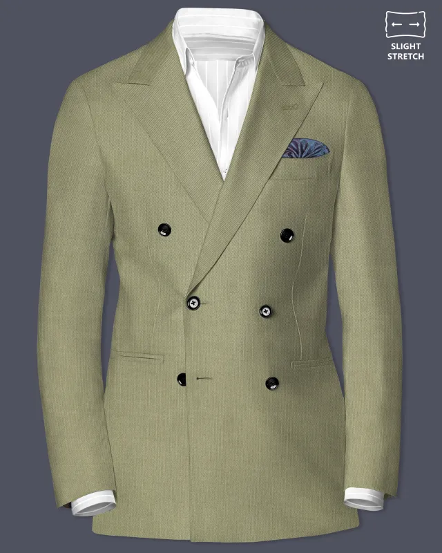 Citron-Lemon Grass Green Solid Wool Rich Double Breasted Slight Stretch Blazer sold by French Crown