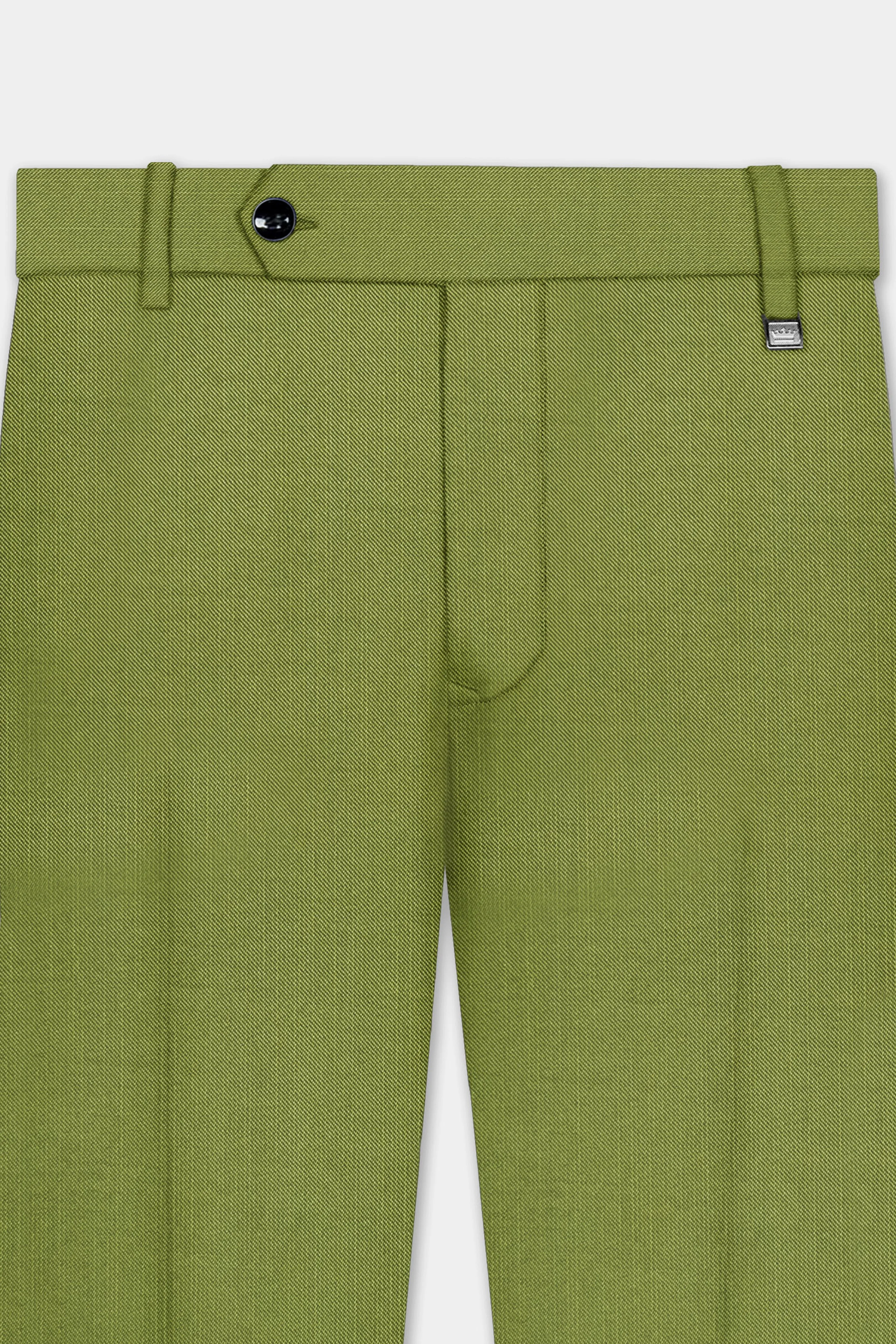 Pistachio-Wasabi Green Solid Wool Rich Slight Stretch Waistband Pant sold by French Crown product image thumbnail 4
